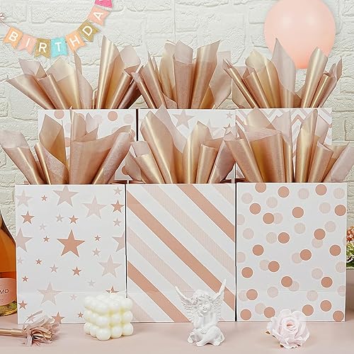 Miniatura 2 de Papel de seda metálico de oro rosa, 60 hojas de papel de seda de oro rosa brillante para bolsas de regalo, manualidades, envoltura de regalos,