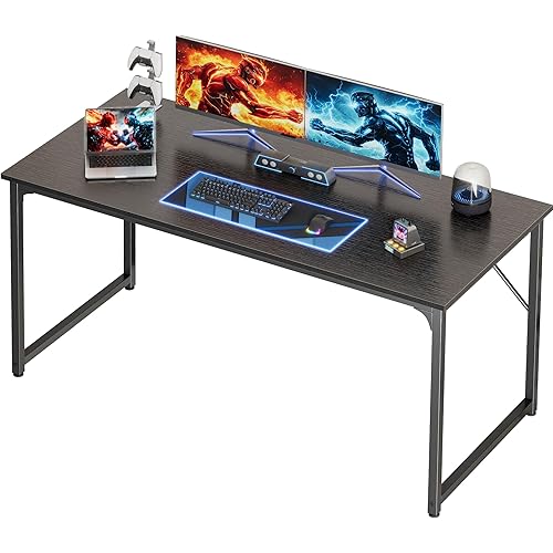 PRAISUN 55 X 24 Inch Computer Desk with Deeper Desktop, Gaming Office Writing Work Desk for Home Office, Study, Bedroom, Work from Home, Metal Frame, Black