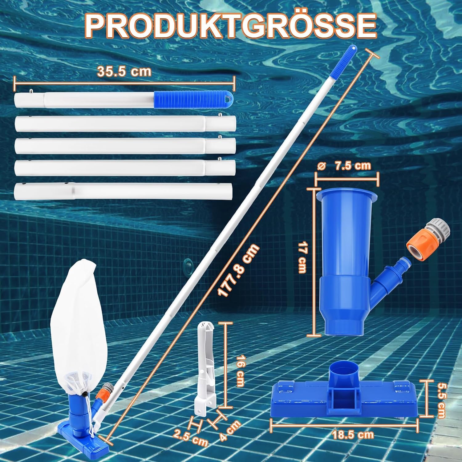 Aspirateur de Piscine Portable,Tête D'aspiration pour L'étang avec Sac à Feuilles pour Le Nettoyage par Aspiration du Fond de la Piscine Mini Nettoyeur pour Spa/Fontain