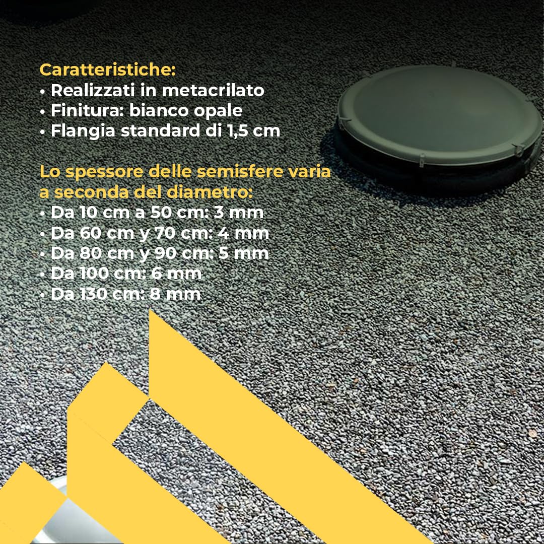 Lucernario - Metacrilato - Ideale per Progetti di Decorazione - Bianco Opale - Misura: Ø50cm - Flangia Standard: 1,5 cm