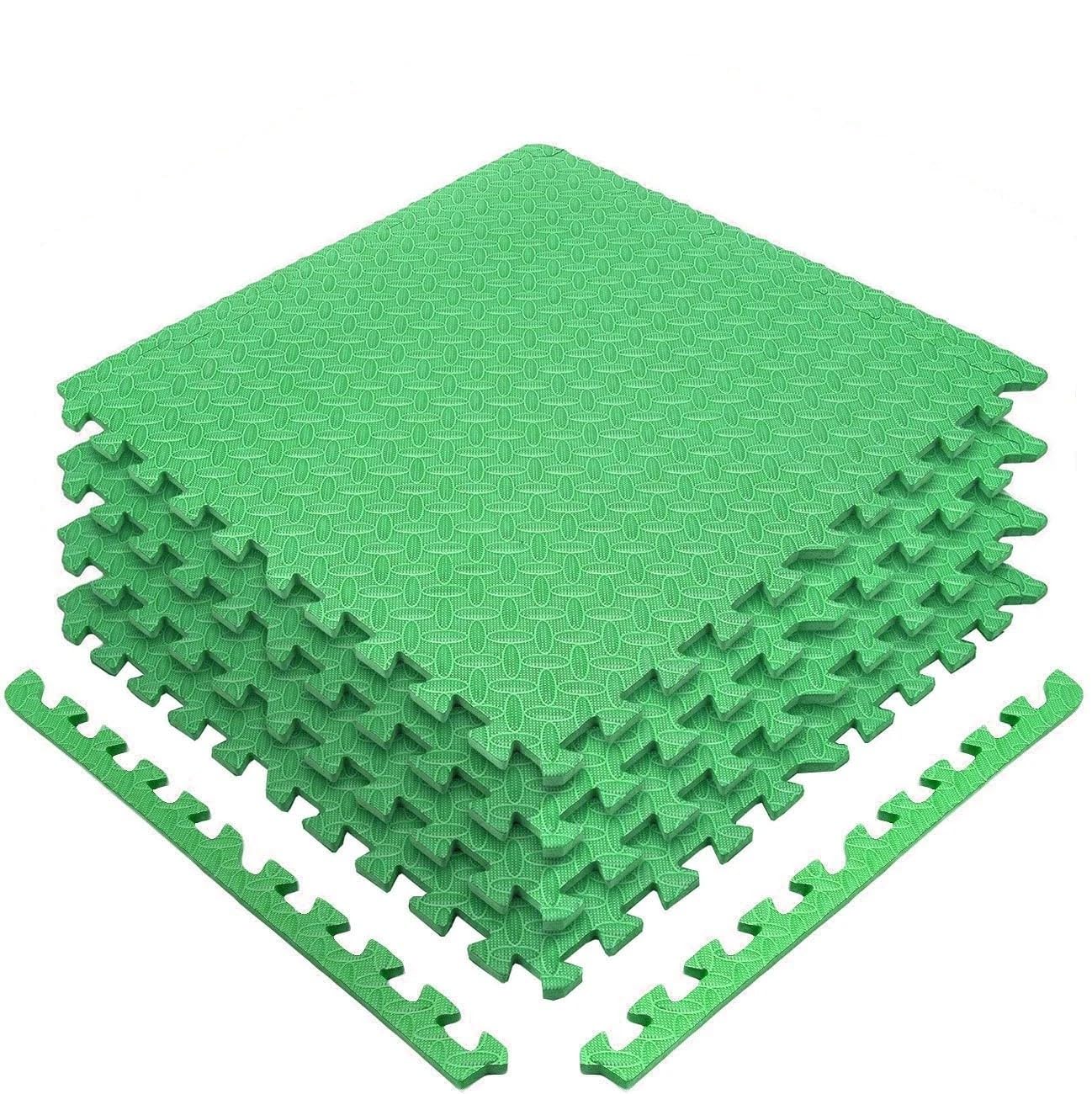 MaTvize Eva Gym Flooring Exercise Mats – (60x60cm) 1cm Thick, 4 Pcs Large Heavy Duty Interlocking, Non-Slip, Yoga Foam Floor Tiles Office, Home & Kids Play (Green, 4 Tiles (16 Square Feet))