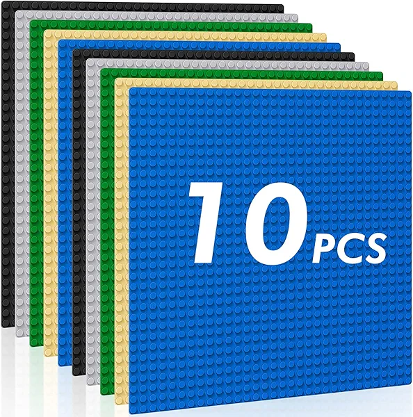 Pokiiulk Classic Baseplates Building Plates-Pack of 10 Large 10" x 10" Building Bricks, Compatible with All Major Brands and Activity Table, Perfect STEM Gift for Builders Age 3+ (Multicolored)
