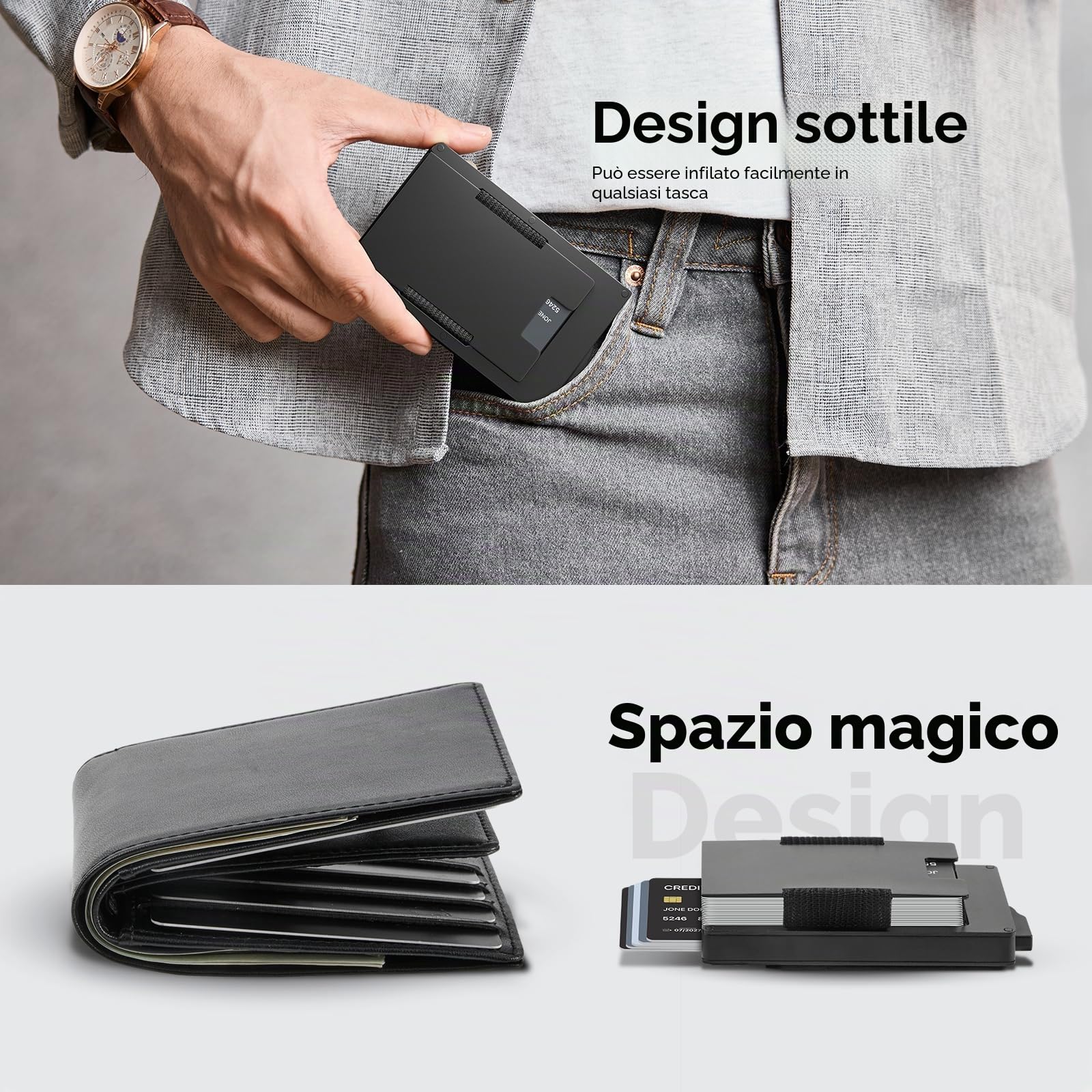 Portafogli da uomo, sottile, pop up, porta carte di credito, blocco RFID