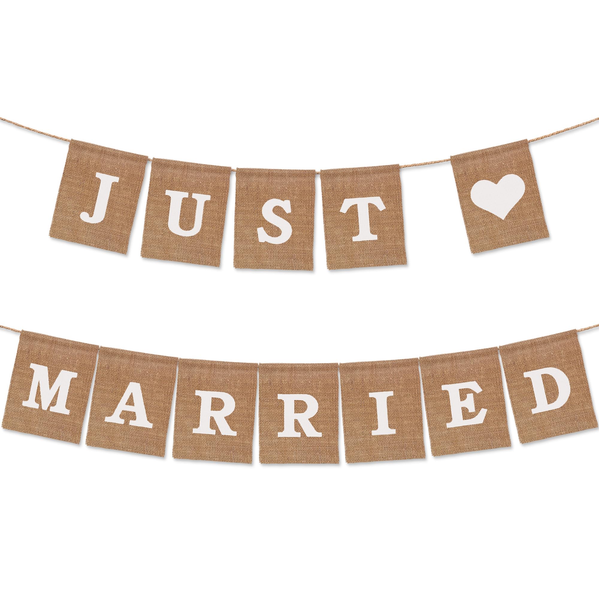 Just Married Banner - Newlywed Sign - Burlap Bunting in Vintage Rustic Style - Backdrop or Table Décor for Wedding & Home Reception Party - by PixiPy