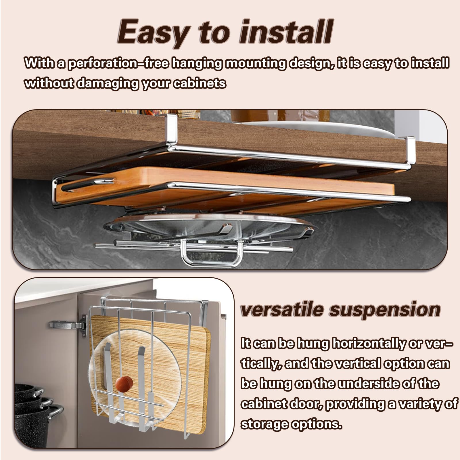 Support De Planche à Découper Sous Meuble - Rangement Cuisine Acier Inox - Étagère Suspendue