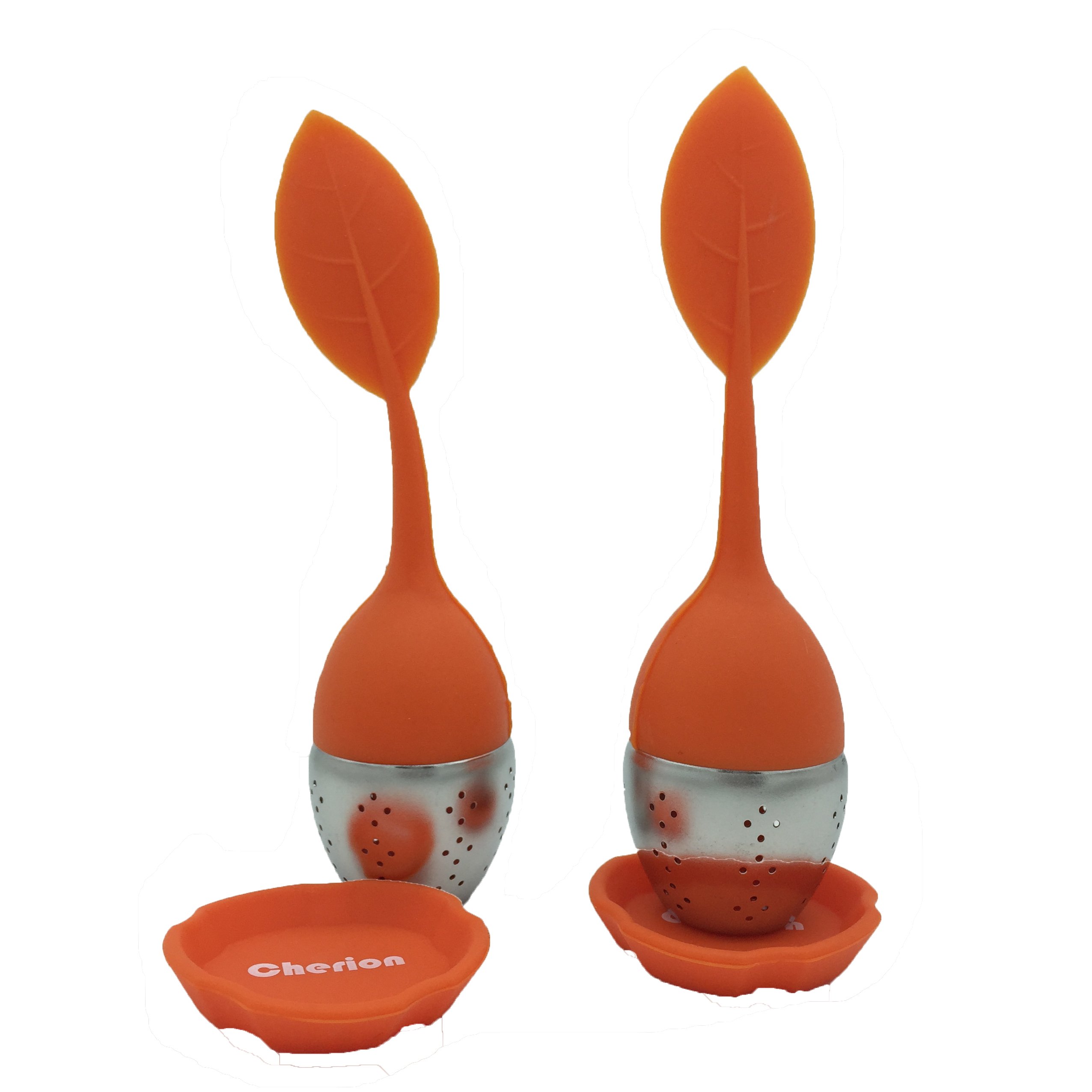 Cherion Tea Ball Infuser Set of 2?Silicone and Stainless Steel Tea Infusers for Loose Tea Orange