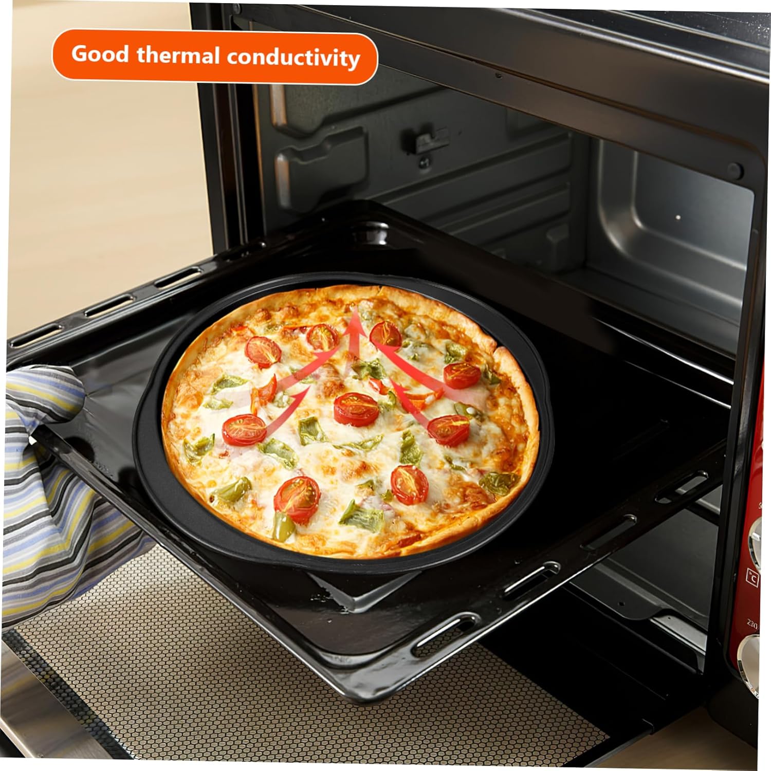 VOSAREA 4 Pcs Perforated Pizza Pans with Small Grips 35.5 * 32 * 1.3 Inch Carbon Steel Baking Tray for Oven for Homemade Pizza Baking and Serving