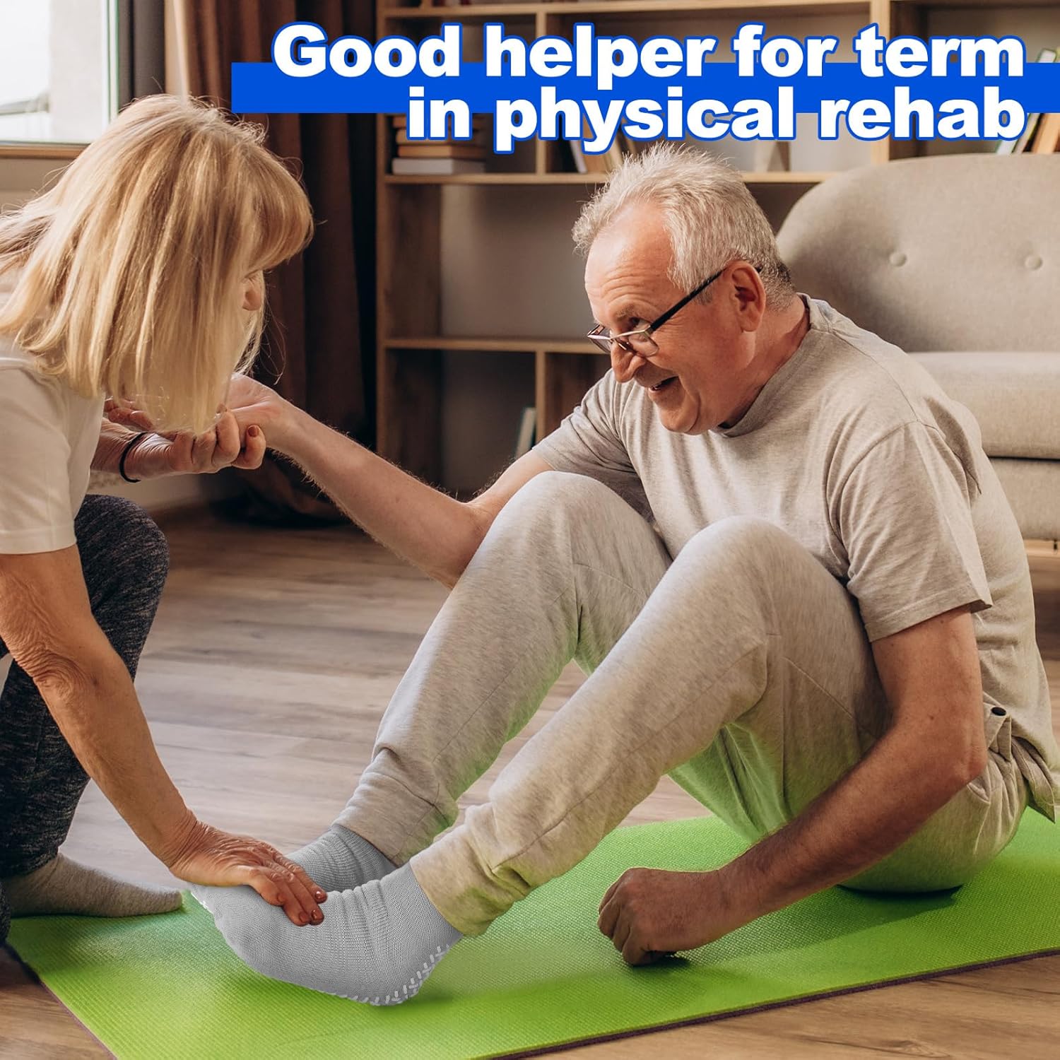 Foaincore 12 Pairs Non Slip Hospital Socks with Grips for Men Women Single Tread Slipper Socks for Seniors Patients