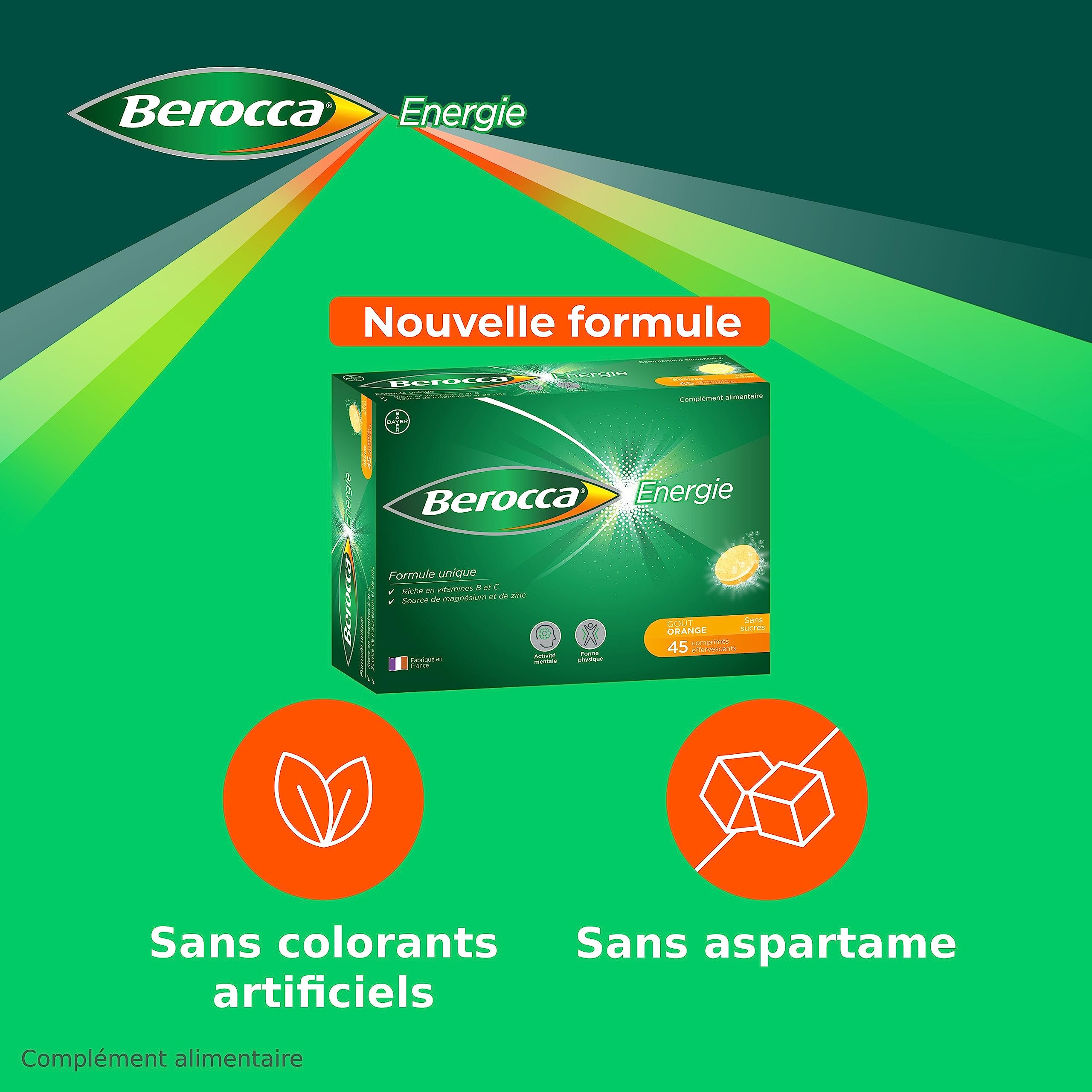 Berocca® Immunité Flash Sélénium, Fer + Berocca® Energie Orange - Multivitamines et Minéraux - Vitamine C et D - Zinc - Complément alimentaire 30 + 45 cp effervescents