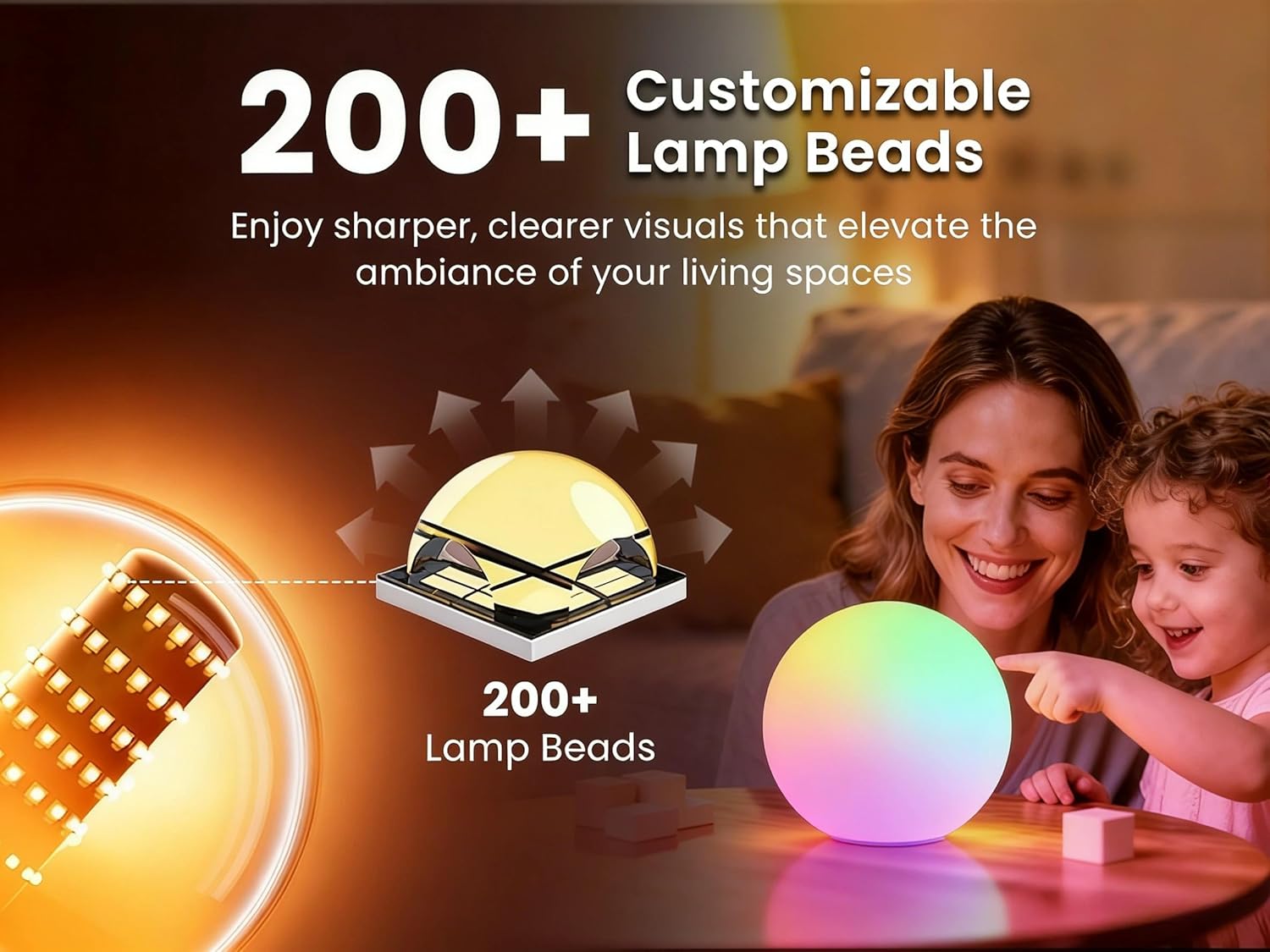 LOFTEK Color Changing Night Light, Smart LED Lamp with Bluetooth APP and Remote Control, 220 Scene Modes, 8-inch RGB Ball Mood Lighting for Living Room (Corded Electric)