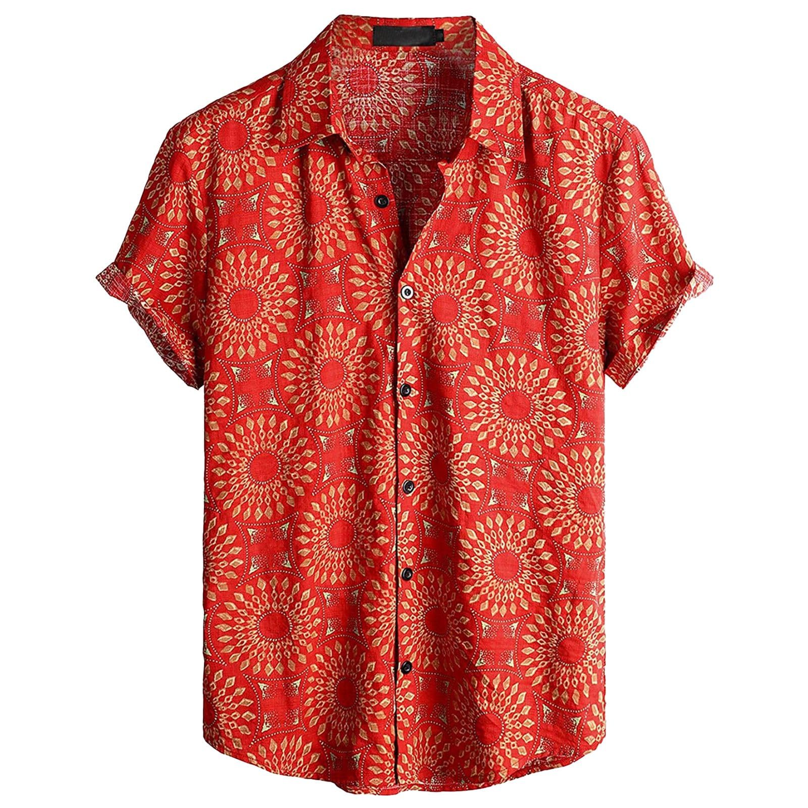 Casual Comfortable Printed Men's Tight Shirts Casual Shirt, Men's Short Sleeve Shirt, Hawaiian Shirt, Vintage Fashionable Plus Size Festival Shirt, orange, L โ image 1
