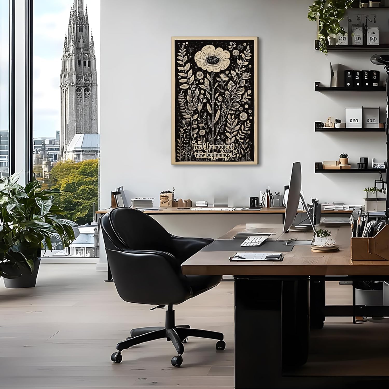 Inspirational Canvas Wall Art Picture Motivational Quote New Beginnings Poster Prints Vintage Black Flower Mental Health Painting Positive Office Wall Decor for Living Room Bedroom 12x16in Framed - Image 6