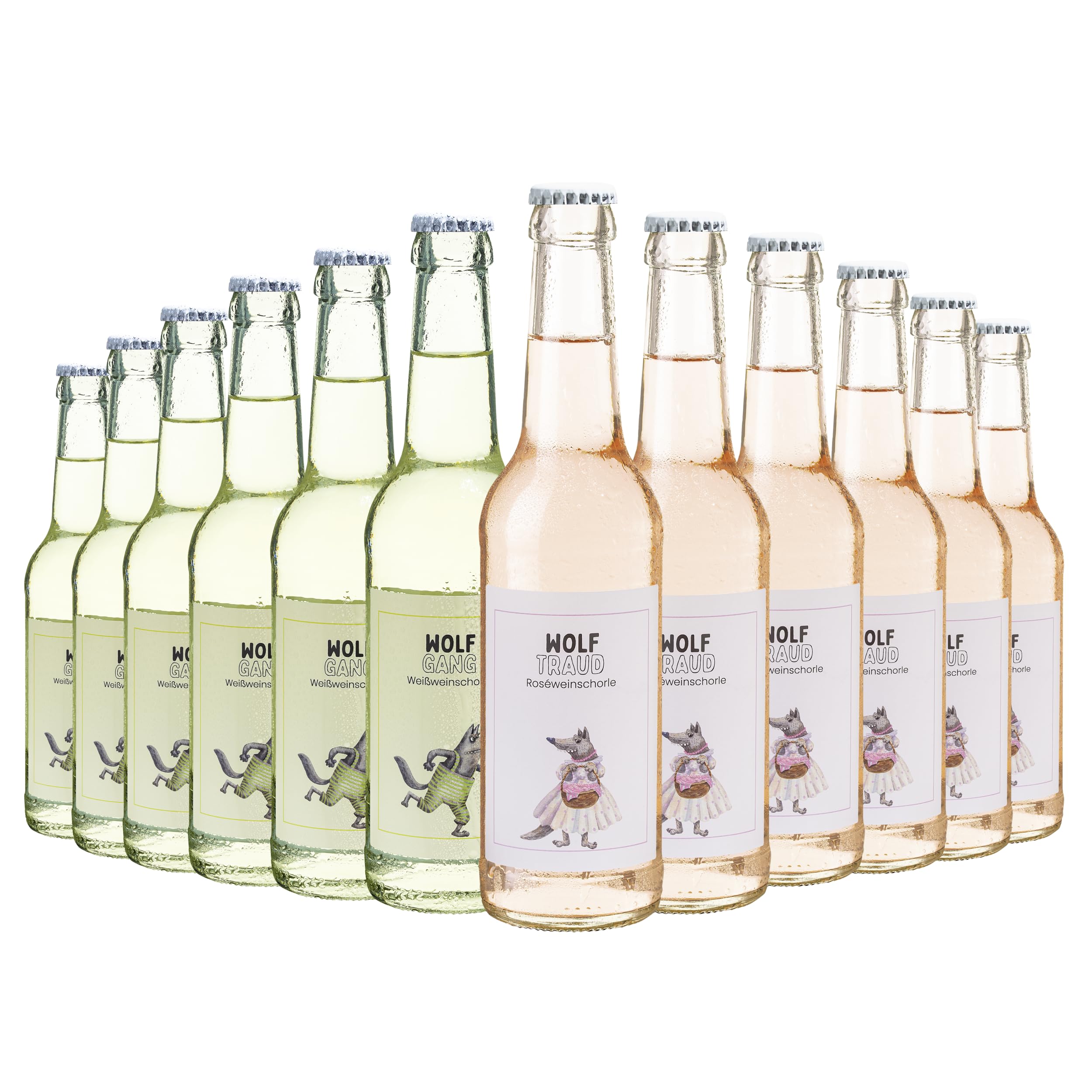 Wolfenweiler Weinschorlepaket - 6 x Weinschorle weiß Wolfgang & 6 x rosé Wolftraud, erfrischende Cuvées aus Baden (12 x 0,33l)