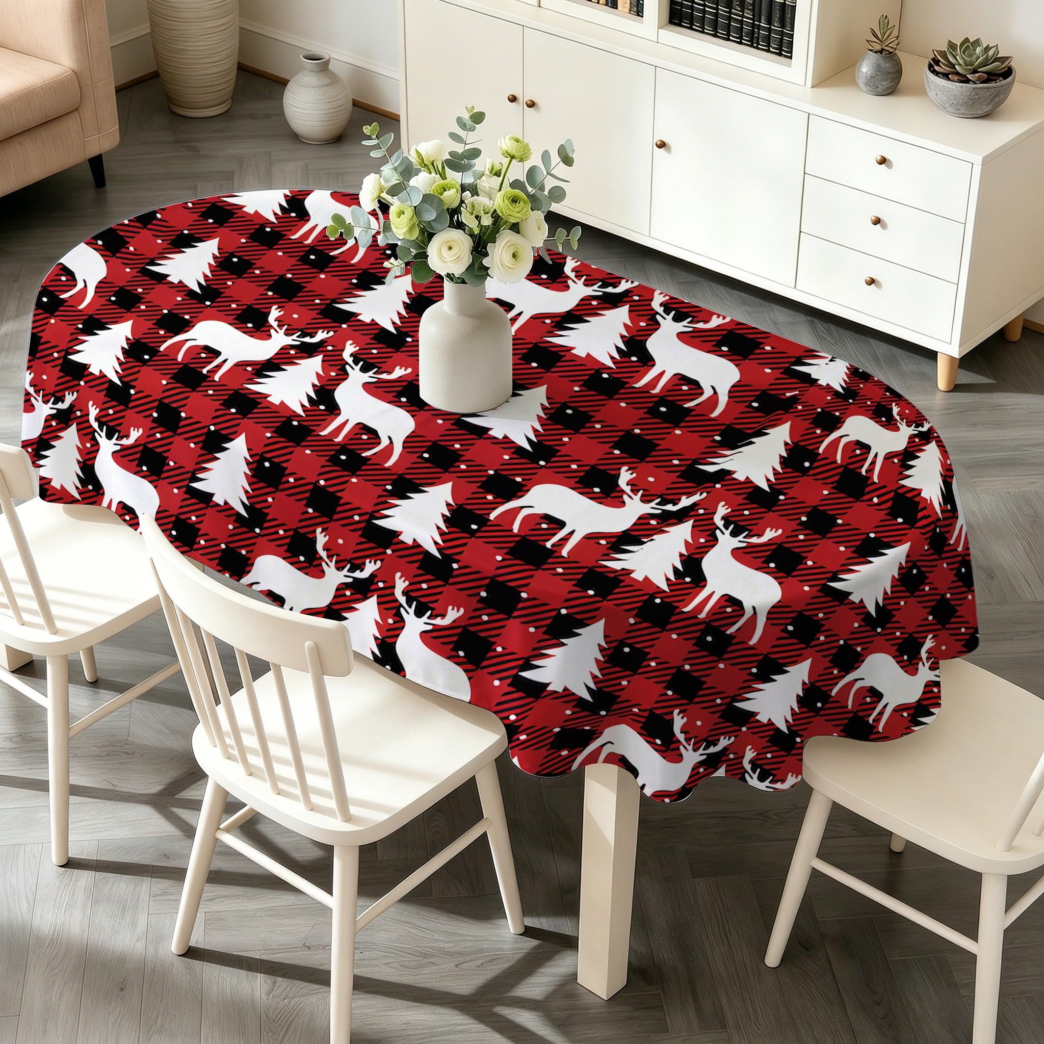 Nappe Ovale 300 x 150 cm Motif à Carreaux Tartan