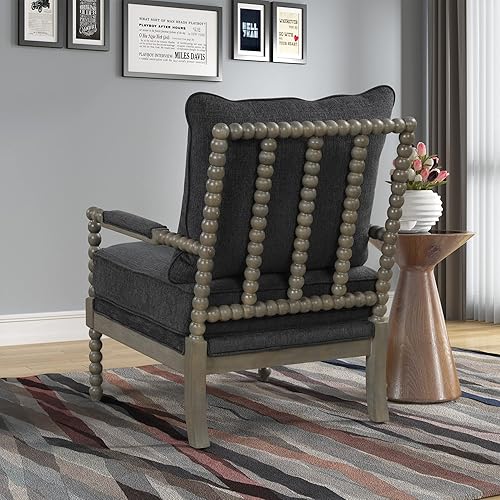 Miniatura 6 de Best Master Furniture Hanako - Silla de transición con brazos de madera acolchados, carbón y gris antiguo