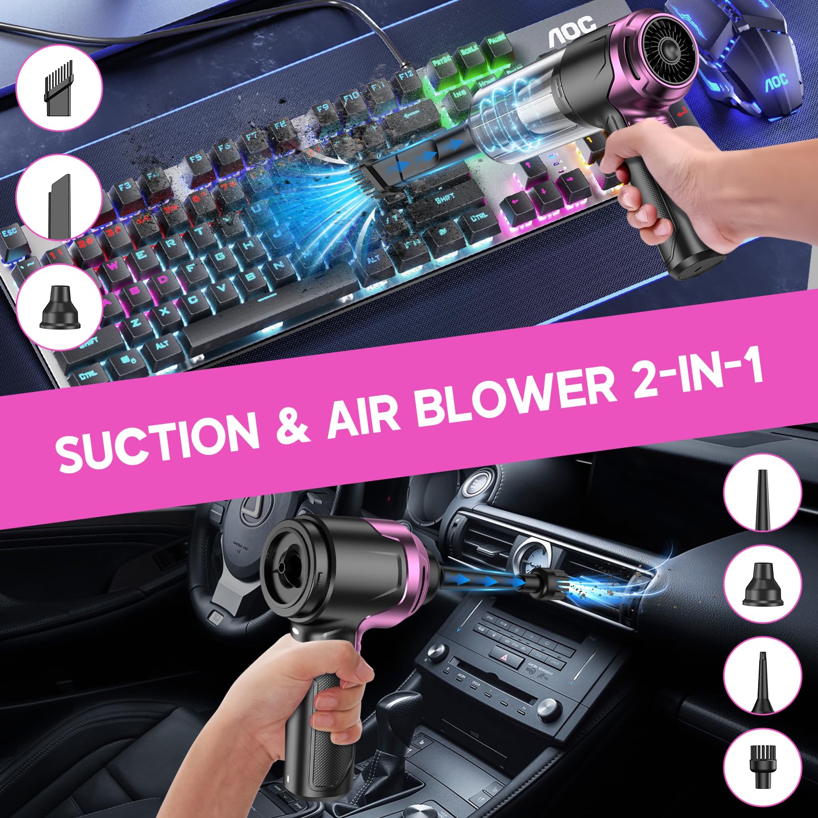KMM Handheld Car Vacuum Cleaner, 9000PA Hand Held Vacuum & Air Duster view 2