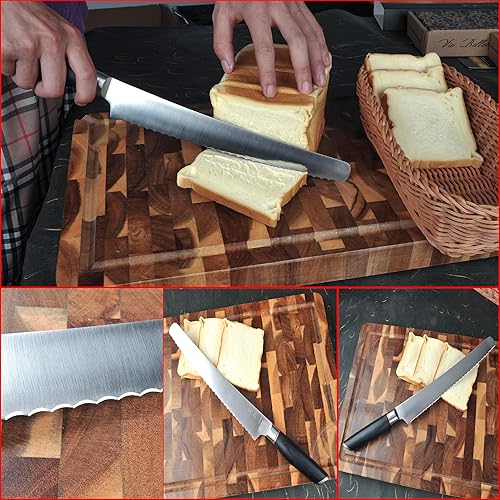 Miniatura 5 de TAIE Cuchillo de pan de 10 pulgadas con bordes dentados afilados para cortar la hoja de pan de corte 1.4116 acero inoxidable 58HRC mango de madera