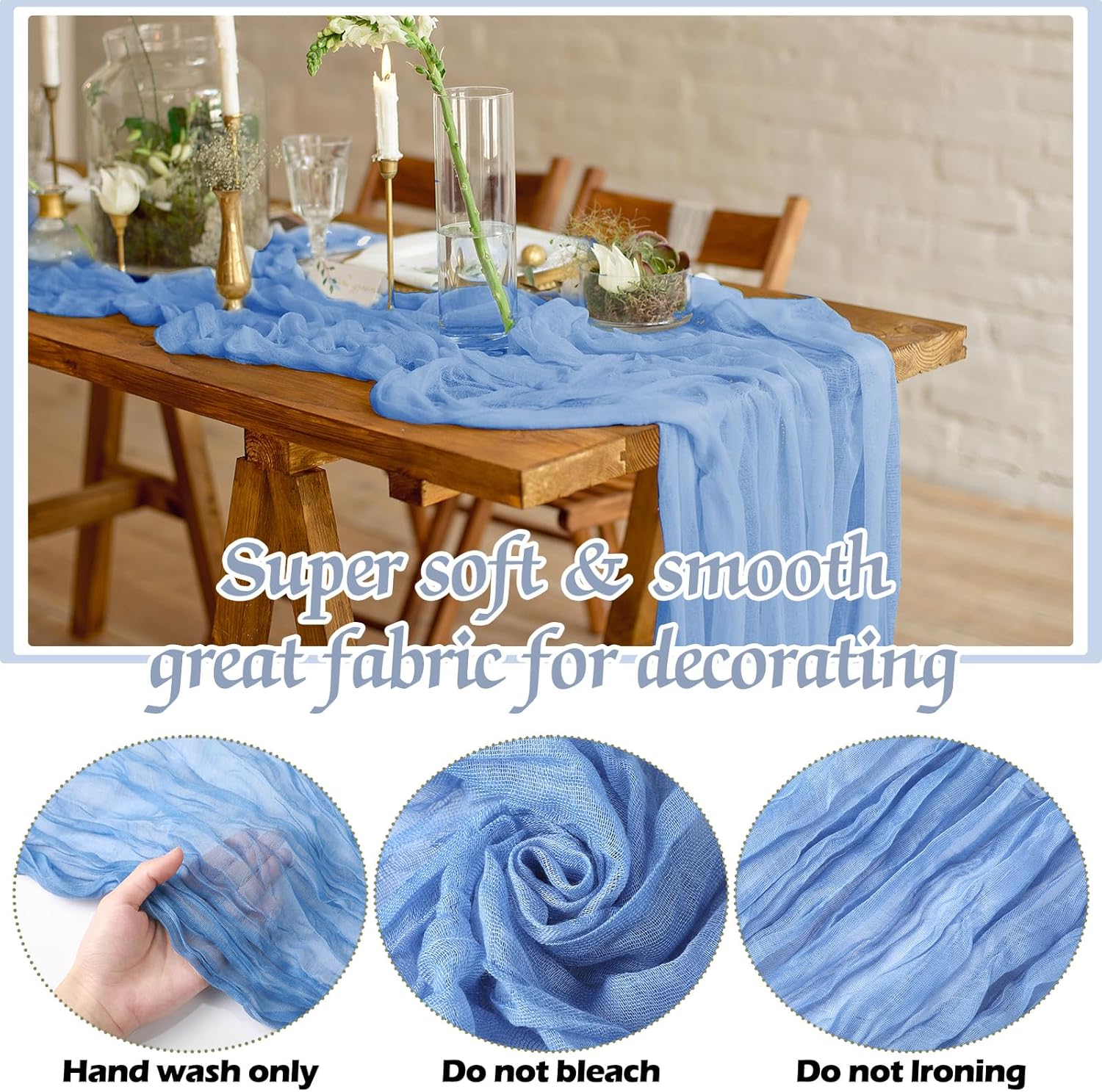 Remagr 12 Pcs Gradient Blue Cheesecloth Gauze Table Runners Boho Wedding Decor Rustic Sheer Runner for Wedding Table Bridal Shower Birthday Party Decorations