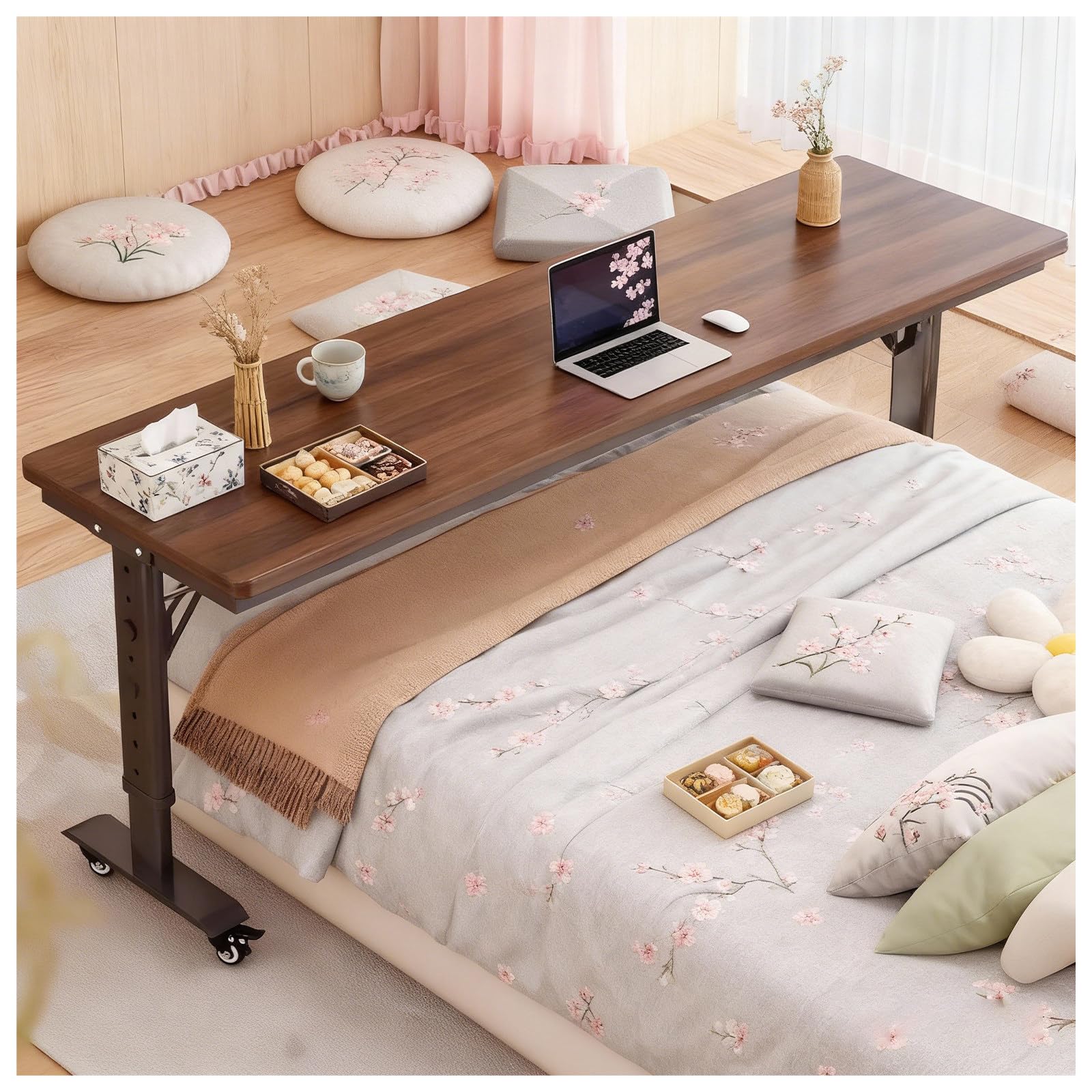 Table de lit réglable en hauteur à roulettes pour surface de travail