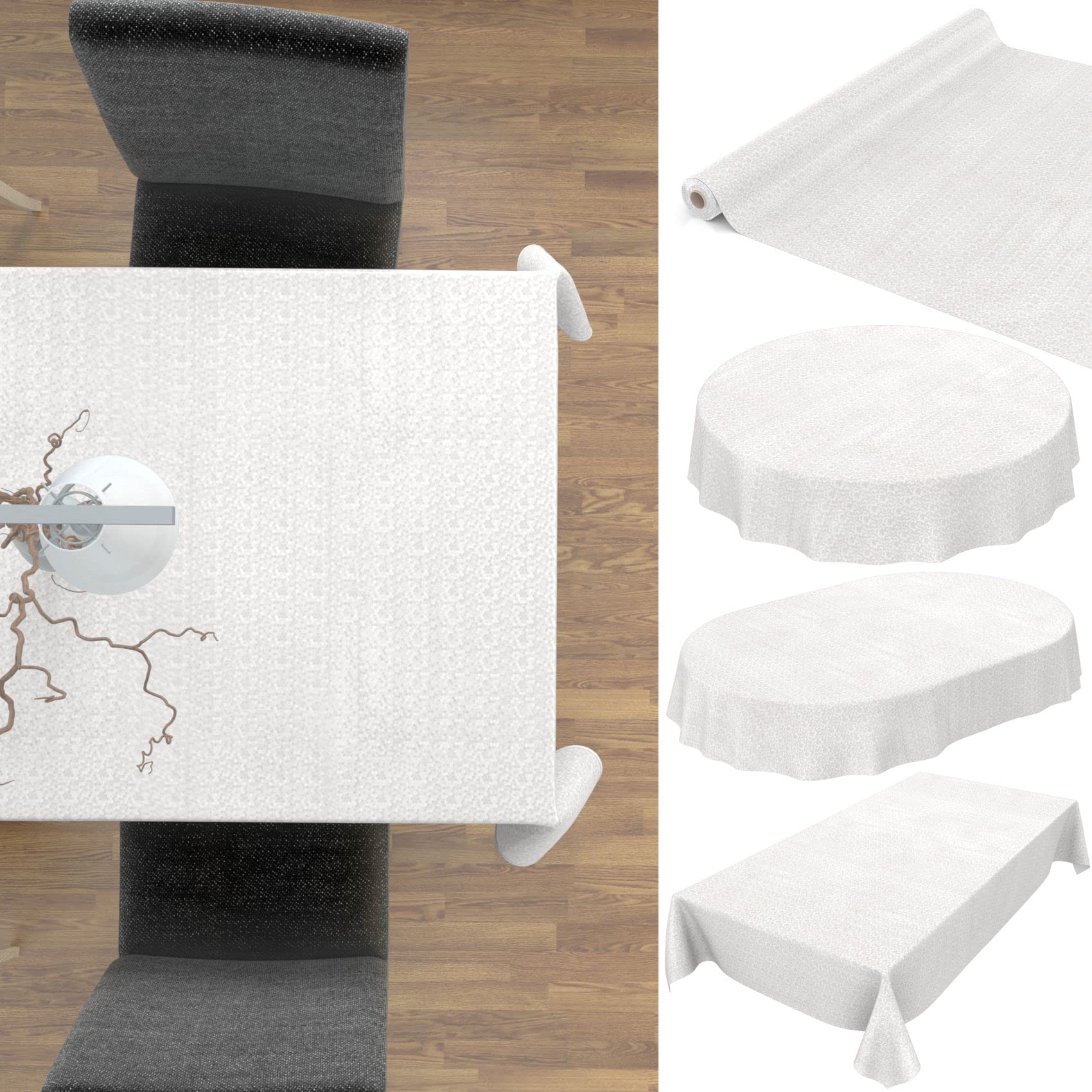 Premium Mantel de hule para mesa Mantel de vinilo Mantel de mesa de hule lavable 350x150cm Lunares Blanco Nácar elegante a prueba de manchas