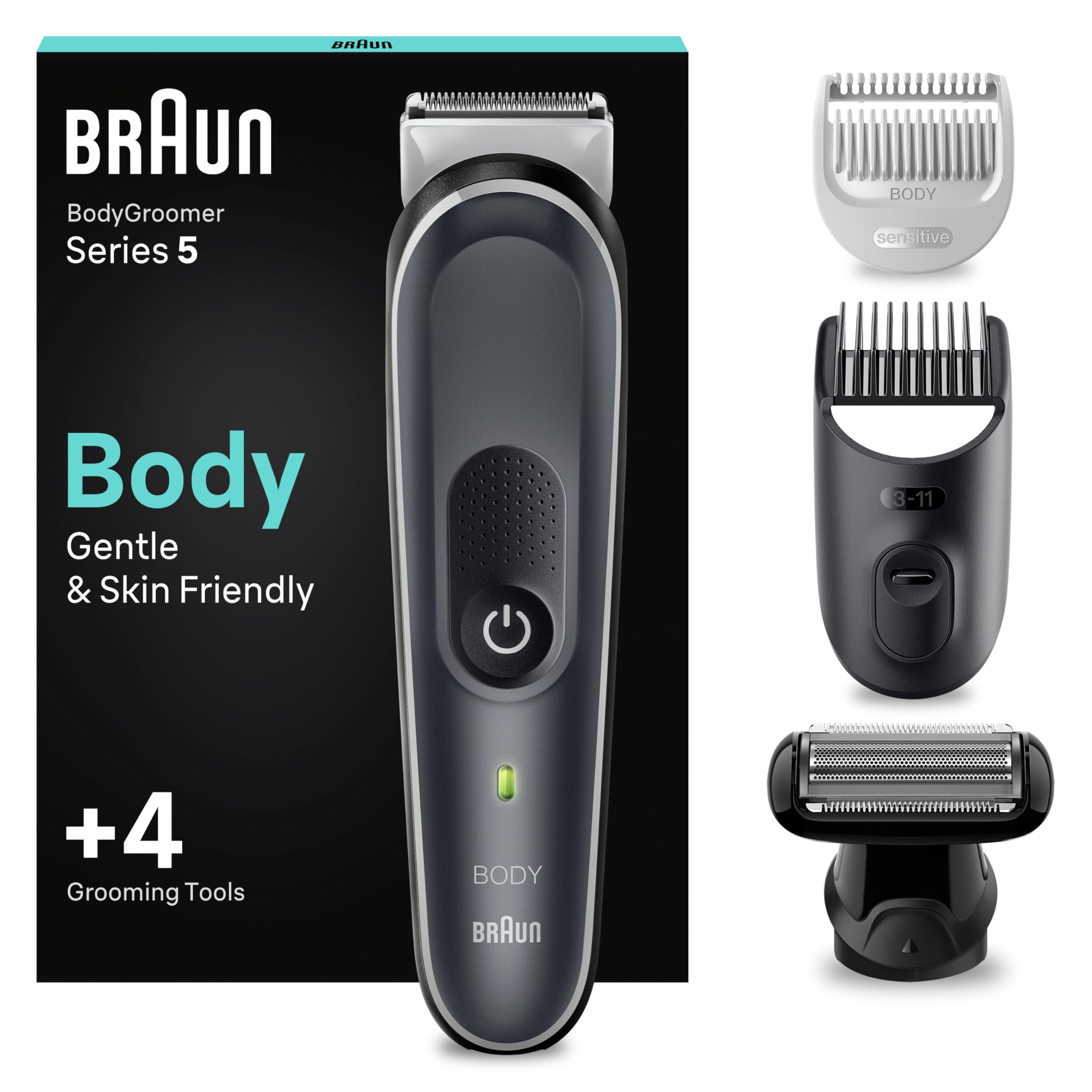 Braun Series 5 RASOIO ELETTRICO Corpo Uomo, per Petto, Ascelle, Inguine E Zone Sensibili, Con Pettini Da 1 mm A 11 mm, Tecnologia SkinShield, 100 Min Autonomia Senza Fili, Idea Regalo, BG5370