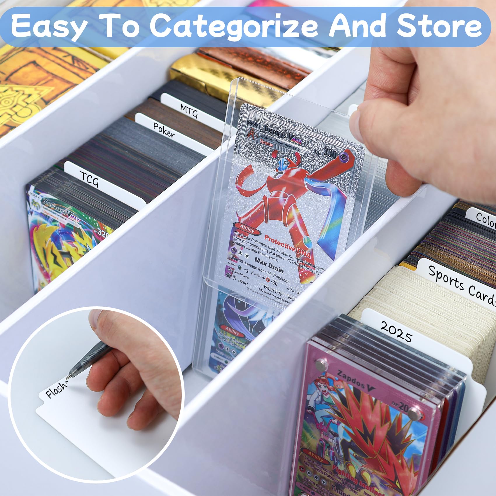 Amazon.com: Tenorbass 2 Pack Trading Card Storage Box, Card Boxes for  Sports Cards Organizer 3120 Count Cardboard Bulk Cards Storage Box with 10  Dividers, Baseball Card Storage for Tcg, Mtg, Sports :