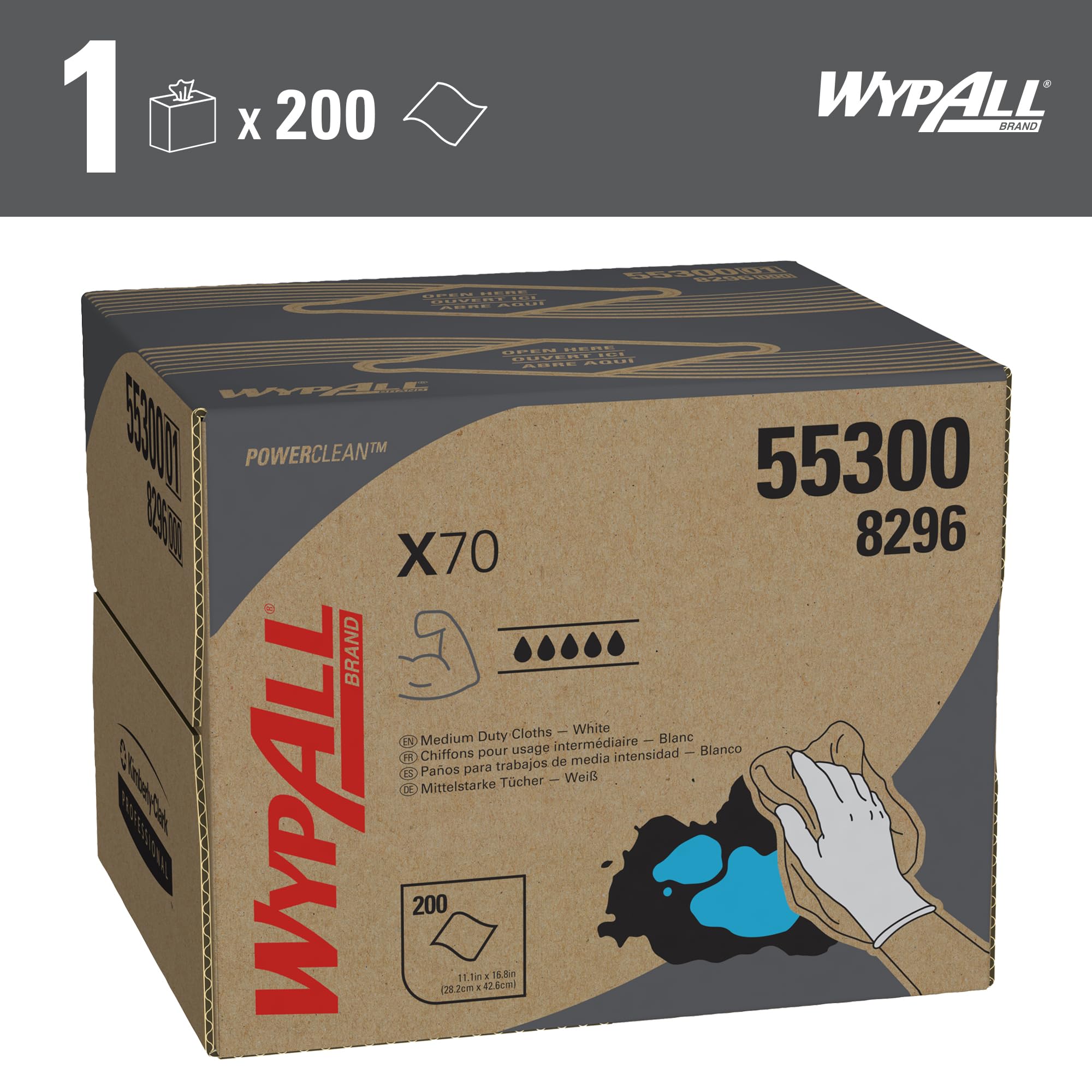 WypAll® X70 Paños de limpieza, 1 BRAG Box x 192 paños blancos de 1 capa, Número de modelo 8296