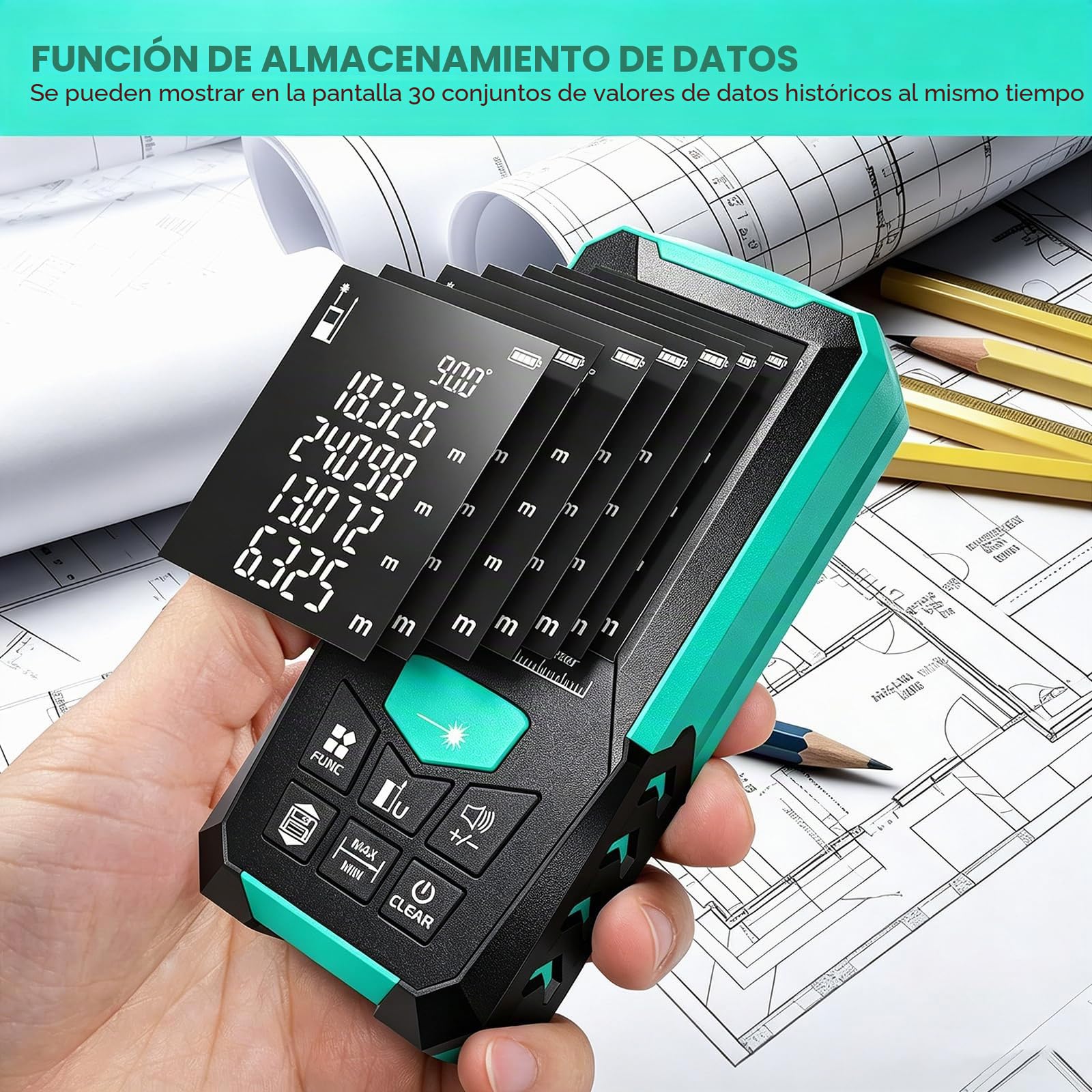 Medidor Láser de Distancia de 200M, 0,05-200M (656ft) Telémetro Láser de con Pantalla de 2,4", Medidor Digital de Ángulos Múltiples Y Medidor de Área Y Volumen, para Construcción Y Renovaciones