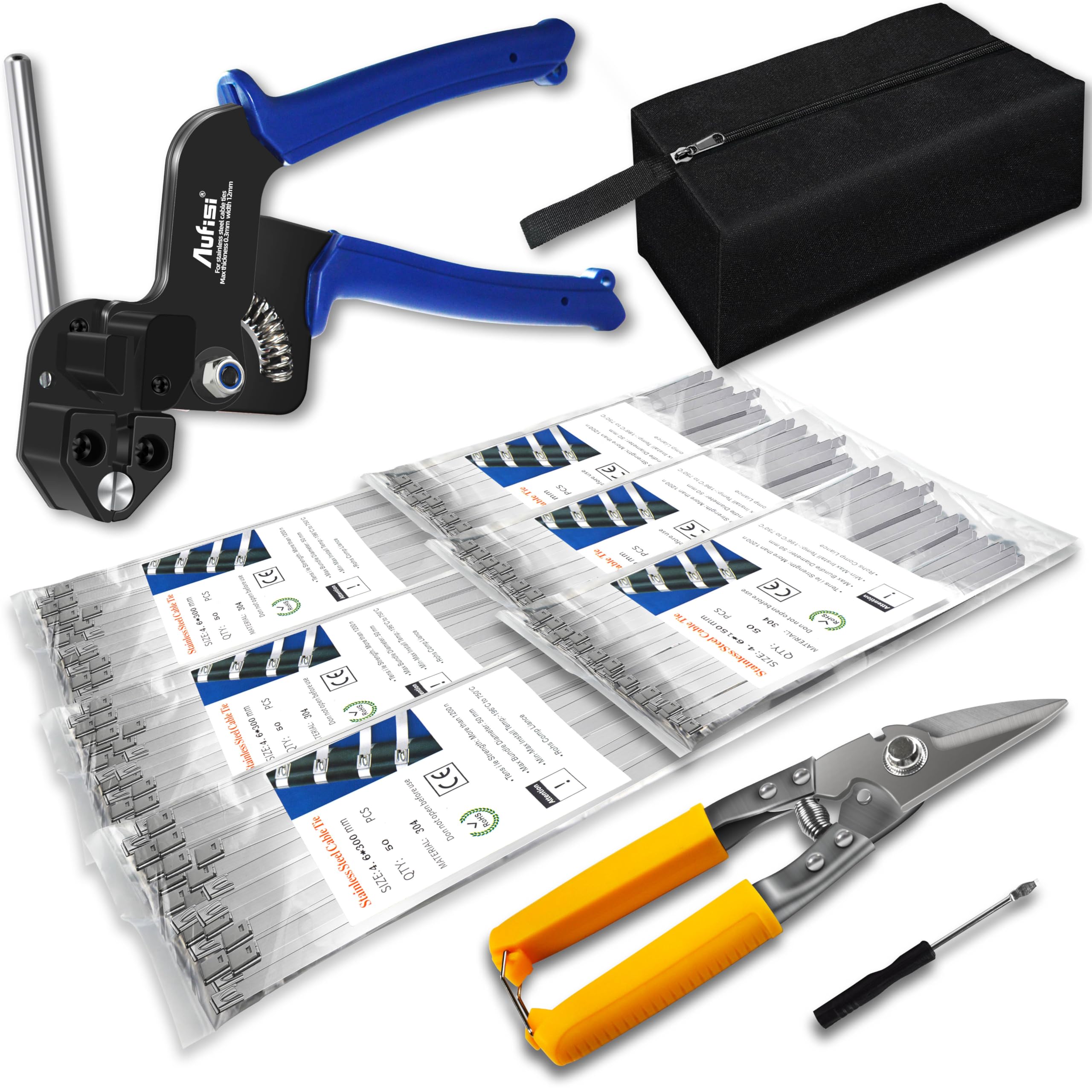 Zip Ties, 300pcs Stainless Steel Metal Zip Ties and Zip Tie Gun for Machinery Vehicles Exhaust Wrap Farms Roofs Outdoor Fence Wire Fence Rolls, Metal Zip Ties Heavy Duty Outdoor