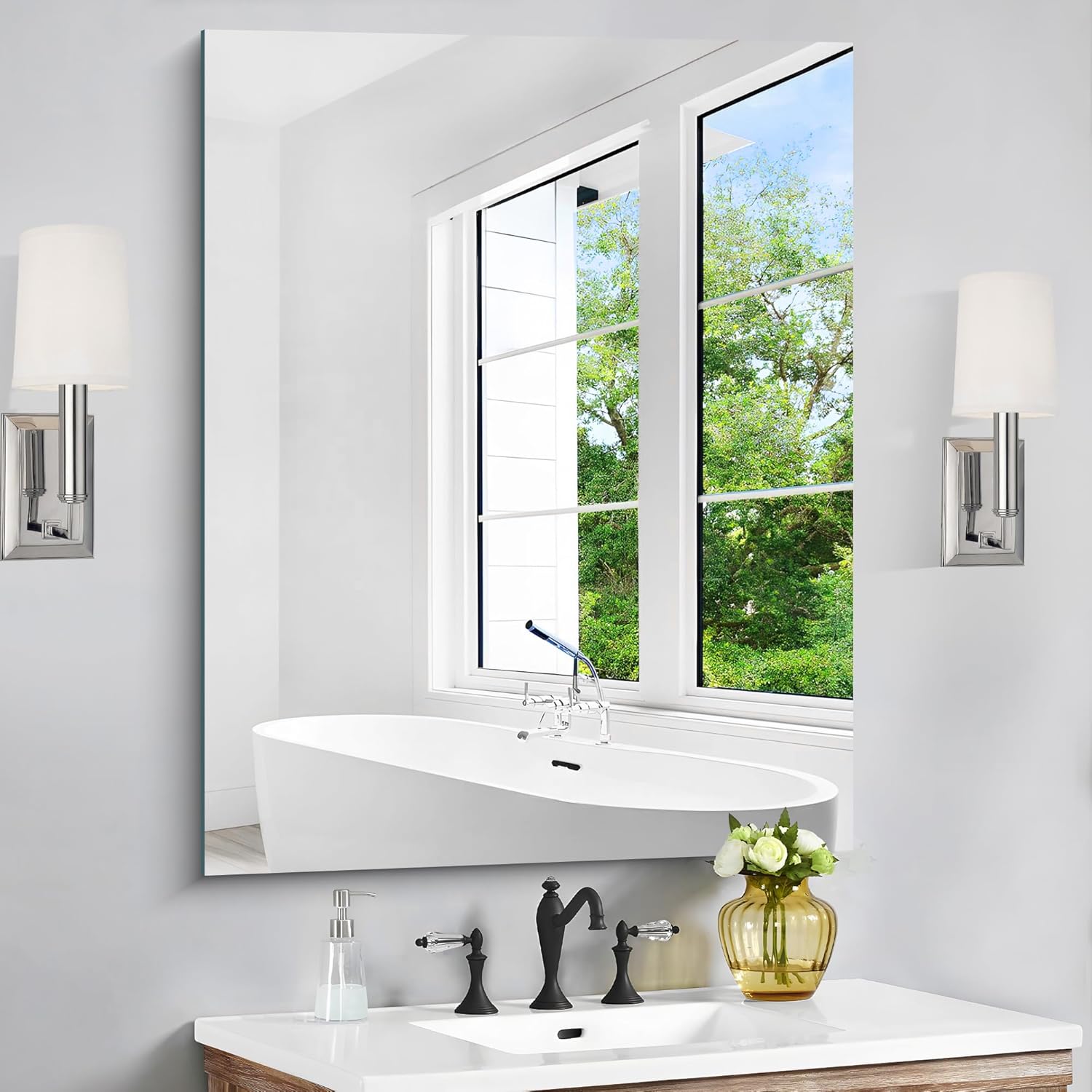 Frameless Mirror, 28x36 inch Rectangle Bathroom Mirrors for Wall, Upgraded Shatterproof Vanity Mirror Over Sink with Polished Edge for Bathroom,Bedroom,Living Room and Entryway Frameless 28x36 inch