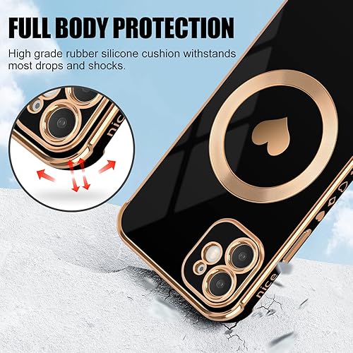 Miniatura 2 de Newseego Funda magnética diseñada para iPhone 11, compatible con MagSafe Lindo diseño de corazón dorado chapado en borde para mujeres y niñas,