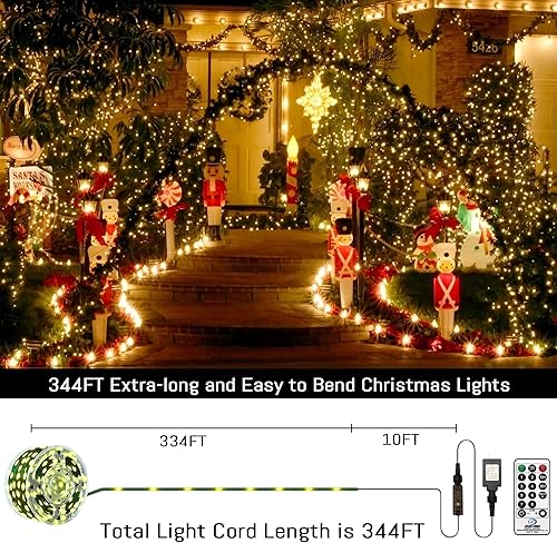 Miniatura 6 de Guirnalda de luces de Navidad para exteriores, 1000 LED de 344 pies con control remoto, fácil de moldear, impermeable, enchufable, luces de hadas