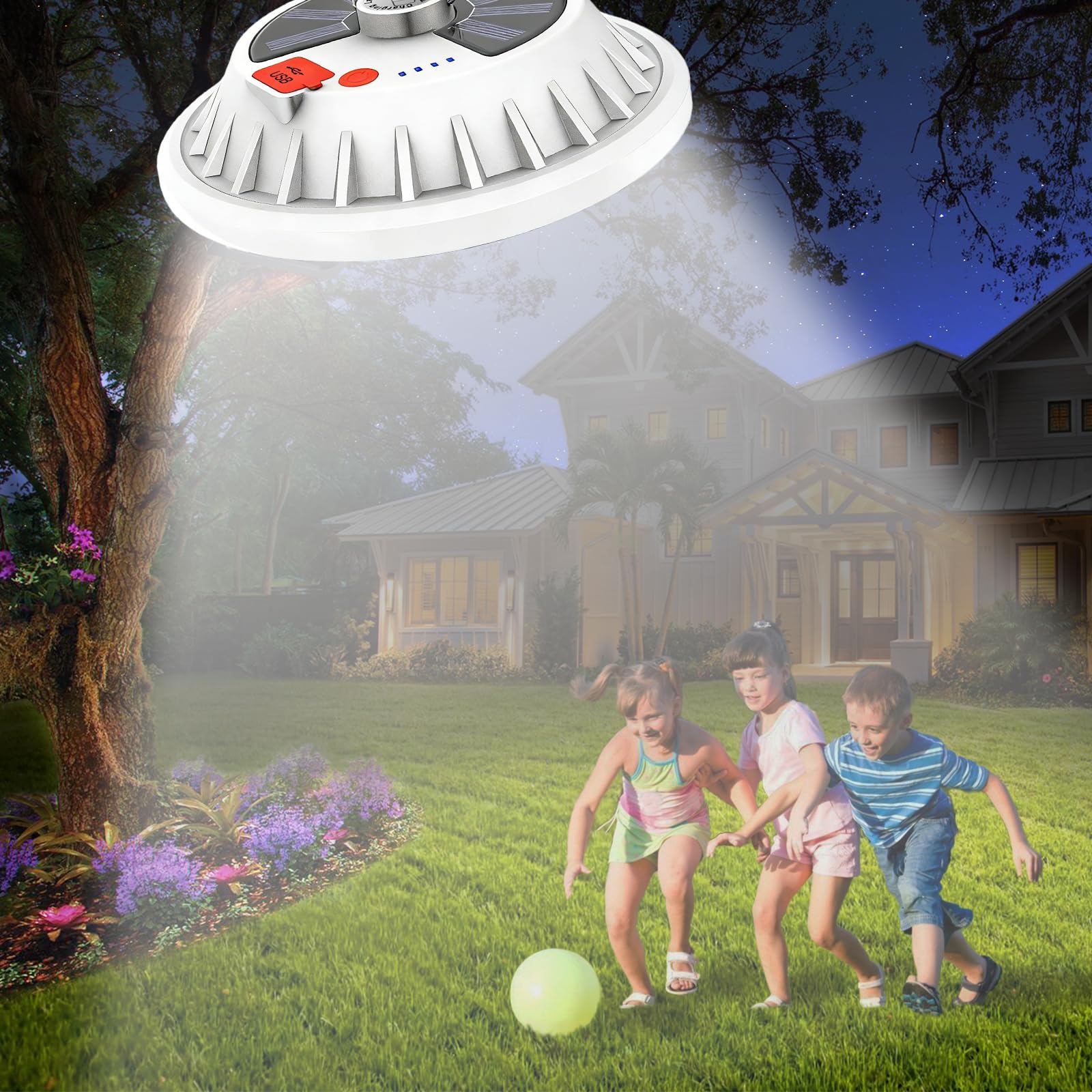 PORFOYO 2 pezzi LED lampada da campeggio ricaricabile solare lampada da campeggio con telecomando, 120 LED luce da campeggio con USB, 5 modalità, IP65 impermeabile, diametro 16 cm, per campeggio