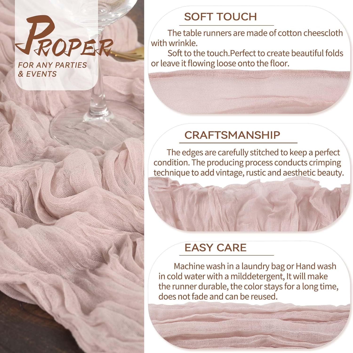 10 Packs Cheesecloth Table Runner Dusty Pink, 10Ft x 35" Gauze Boho Wedding Table Runner Decoration, Wedding Table Decor Table Cloth for Wedding Party Bridal Shower Table