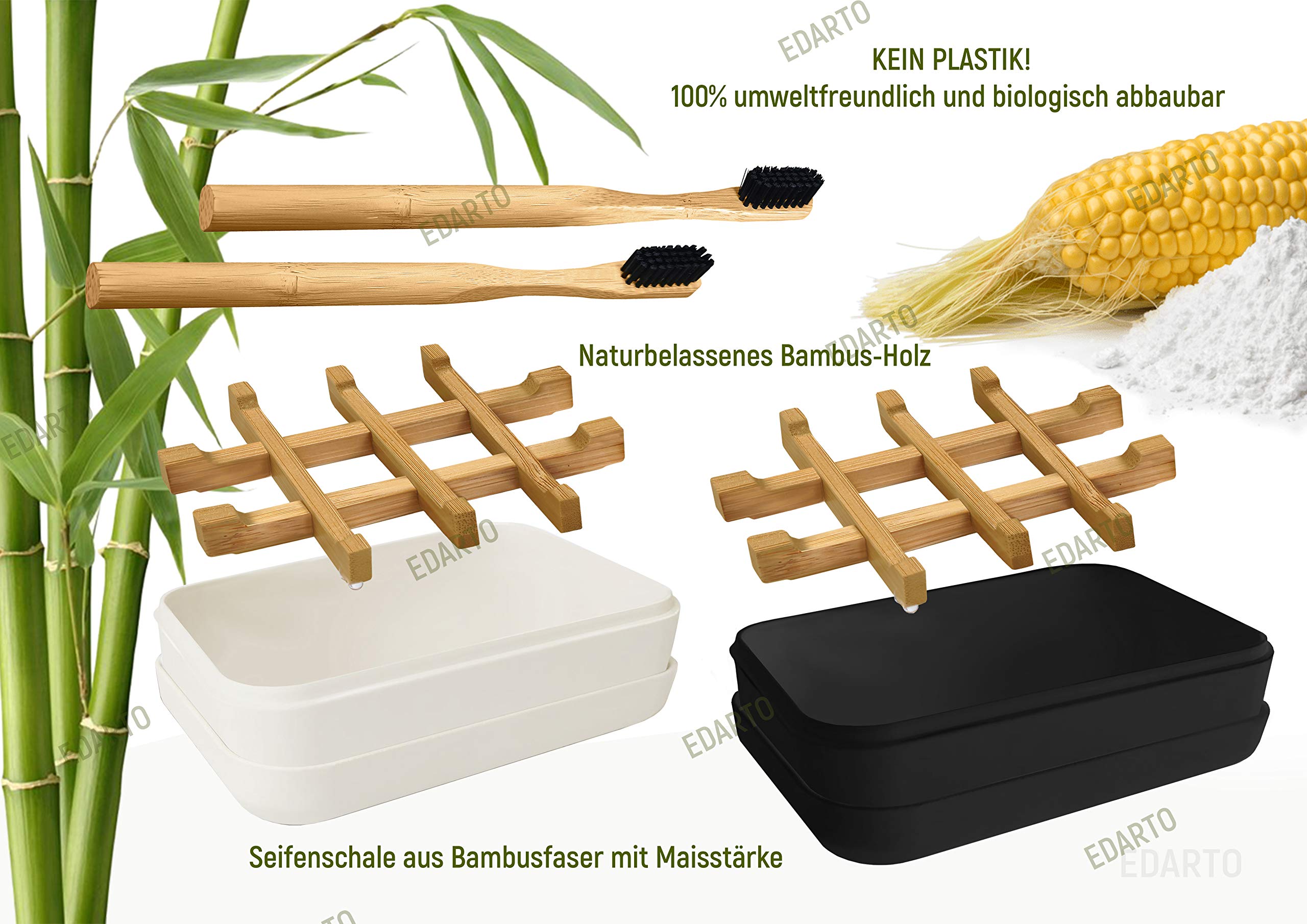 EDARTO® Porte-savons En Bambou Et Bois – Lot De 2 – Écologiques Et Durables – Noir