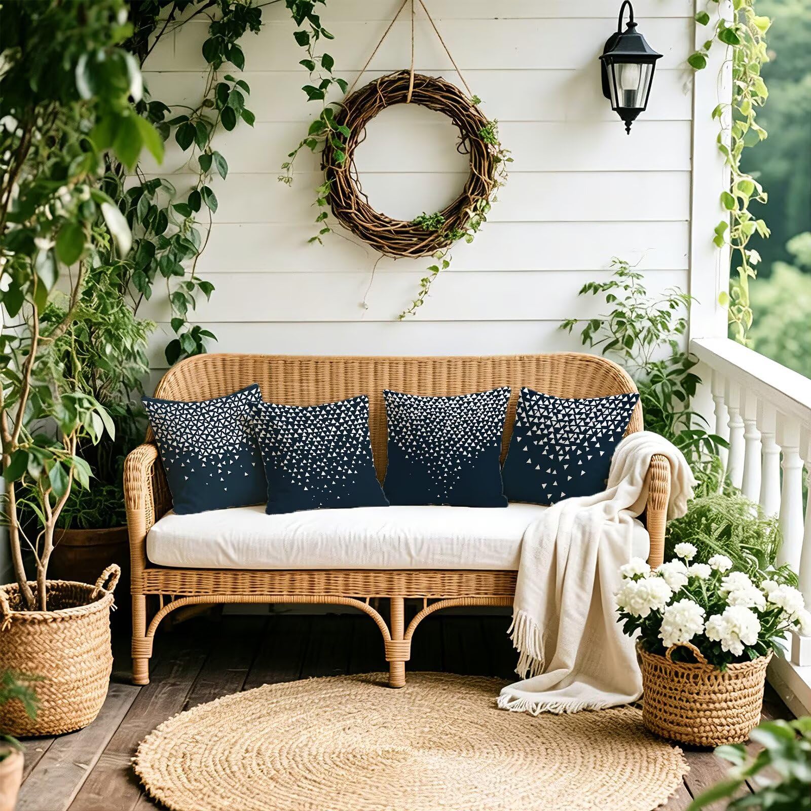 Blu Federe Cuscini Divano 65x65cm, Cuscini da Esterno Set de 4, Cod-149 | Velour Copricuscini Decorativi Letto Arredo, per Letto, Soggiorno, Giardino, Esterno, Casa Decorazione Set di 4 Astratto