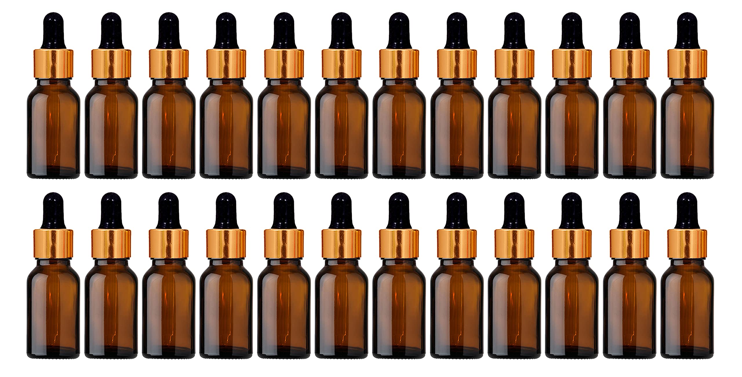 15ml Amber Round Empty Glass Bottle + Glass Dropper + Gold Ring + Silcon Teat, Refillable, Reusable, Leak Proof for Essential Oils, Blends, DIY Perfumes & Face Oil (Pack of 24)-image-2