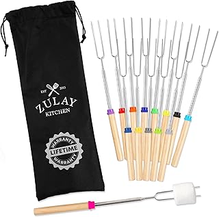 Zulay (14 Pack) Long 32 inch Marshmallow Roasting Sticks Extendable Design - Stainless Steel Smores Skewers for Camping, Bonfire, Fireplace - Extendable & Retractible Telescoping Marshmallow Sticks