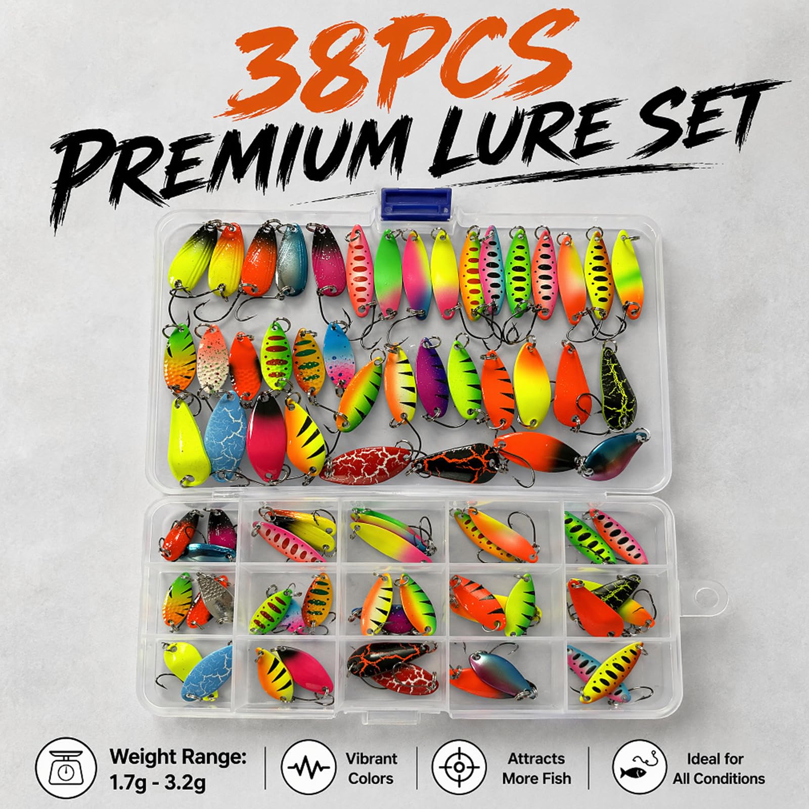 Juego de señuelos de Metal con Lentejuelas Multicolor, 38 Uds.,