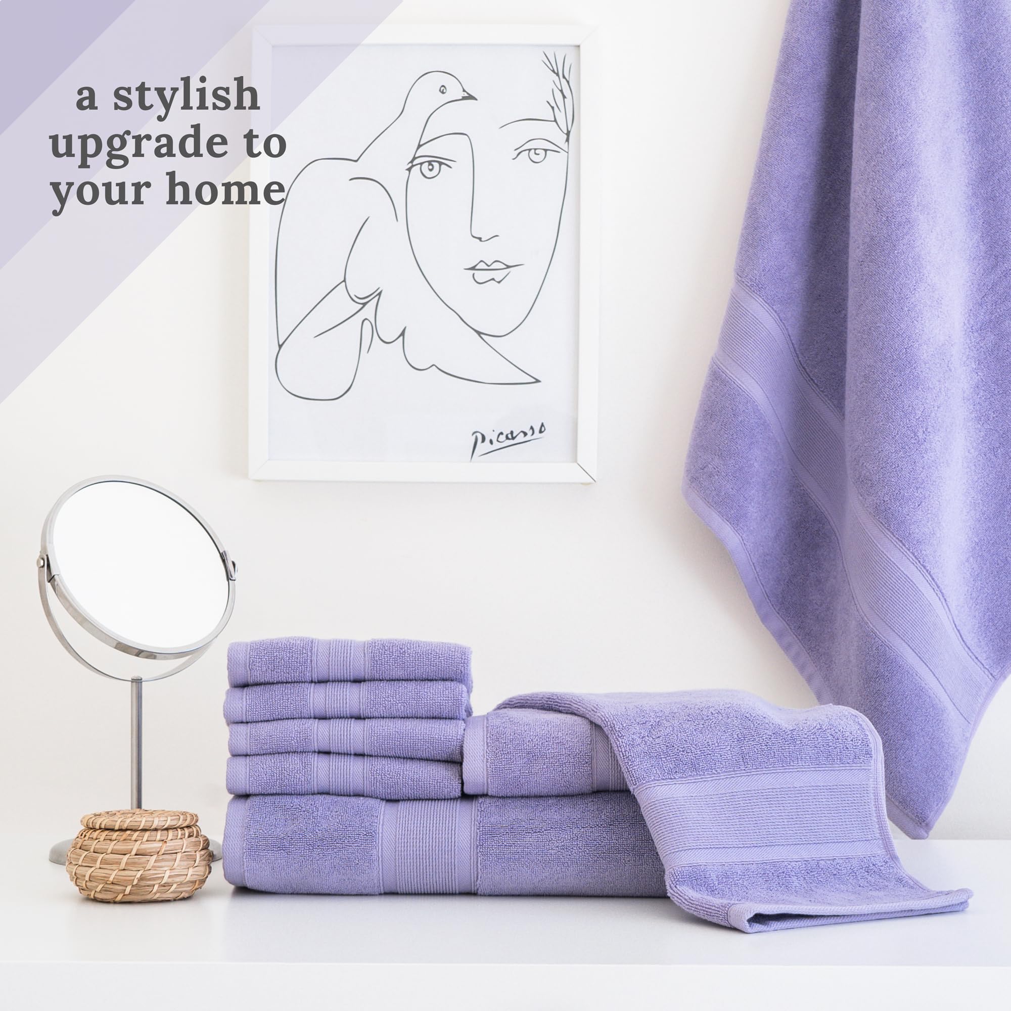 Luzia Set di asciugamani da 8 pezzi, 100% cotone turco, qualità premium, 2 asciugamani da bagno, 2 asciugamani per le mani e 4 asciugamani (lavanda)