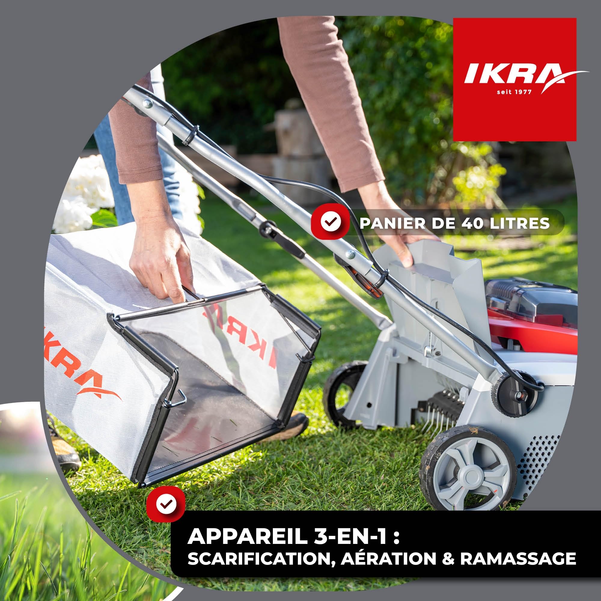 IKRA scarificateur et aérateur de gazon sans fil 3 en 1 IAVL 2-2040, 40 cm