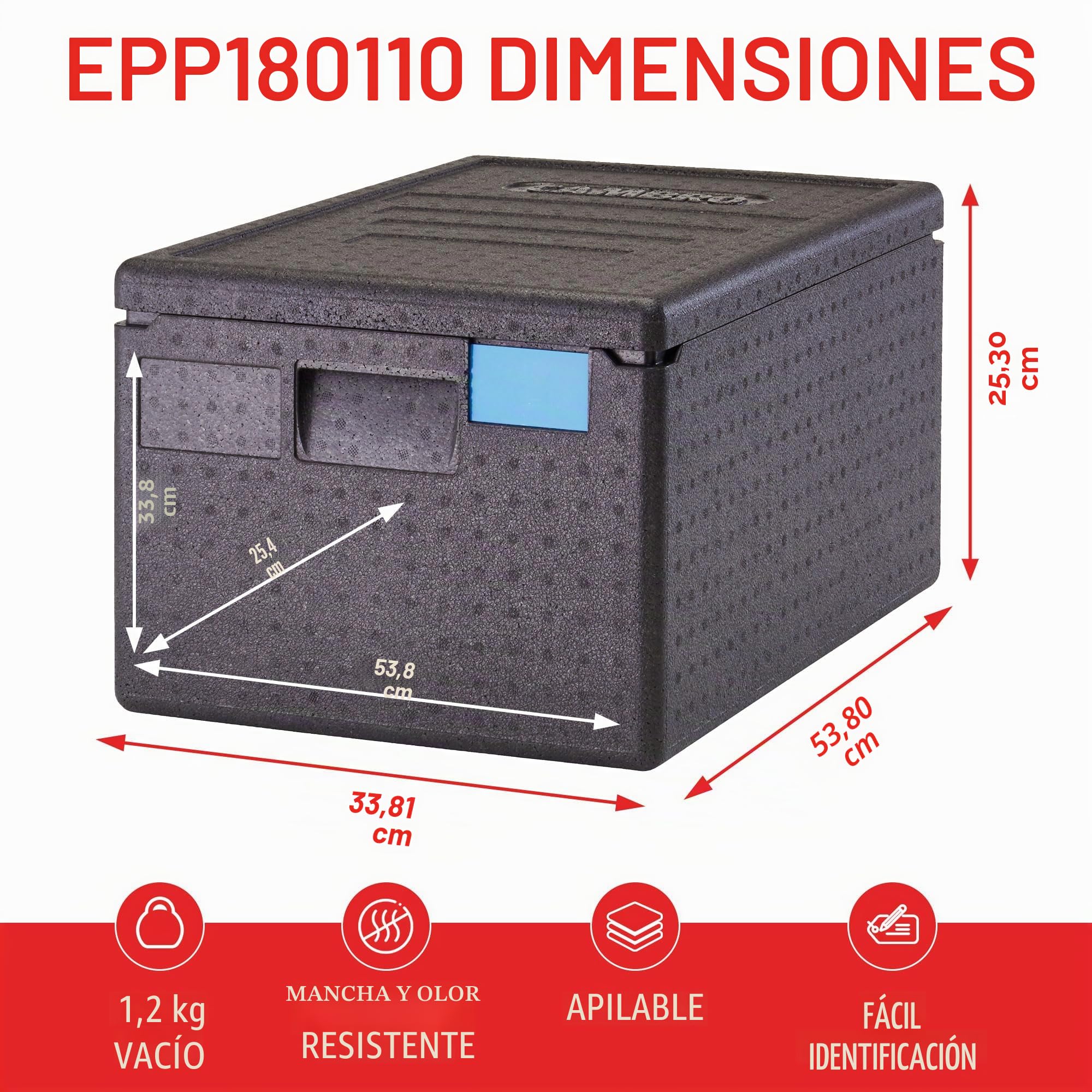 CAMBRO - Contenedor isotérmico con carga superior Cam Gobox GN 1/1 46 L - 60 x 40 x 31,6 cm (M.Ext) - 53,8 x 40 x 25,3 cm (M.Int) - Negro