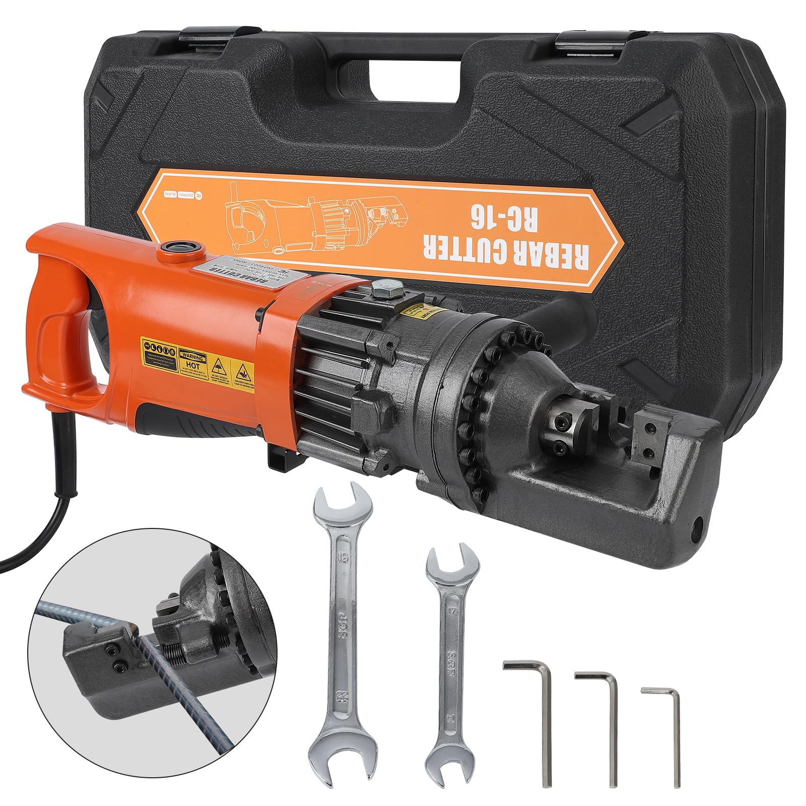 Electric Hydraulic Rebar Cutter Tool, 900W Cutting up to 5/8 Inch #5 4-16mm Rebar Steel within 3 Seconds,110V, with Blades & Easy Carry Stainless Box (900W RC-16)