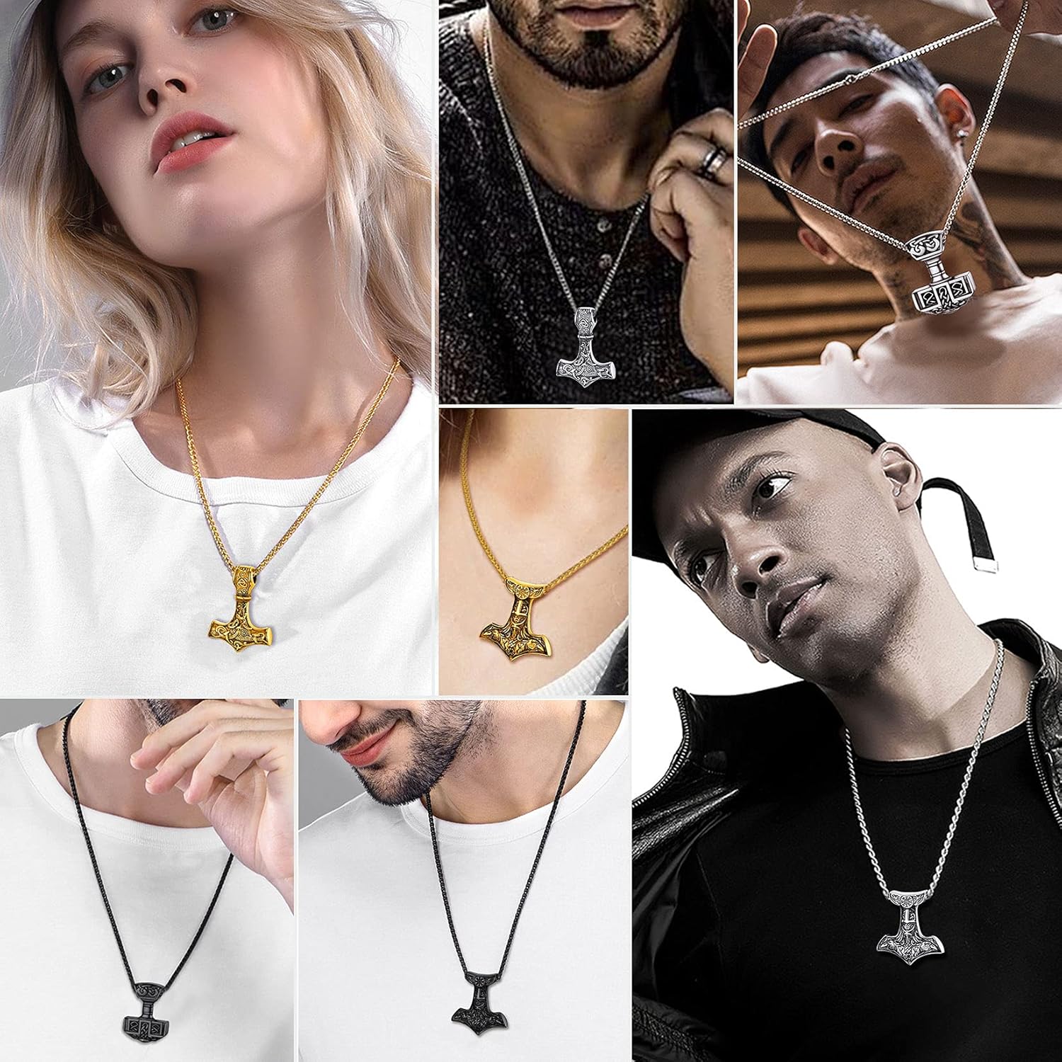 Miniatura 5 de U7 Collares de nudo celta, joyería vikinga nórdica de acero inoxidable, martillo de Thor, runas, triqueta mágica, nudo trinitario, colgante de cruz