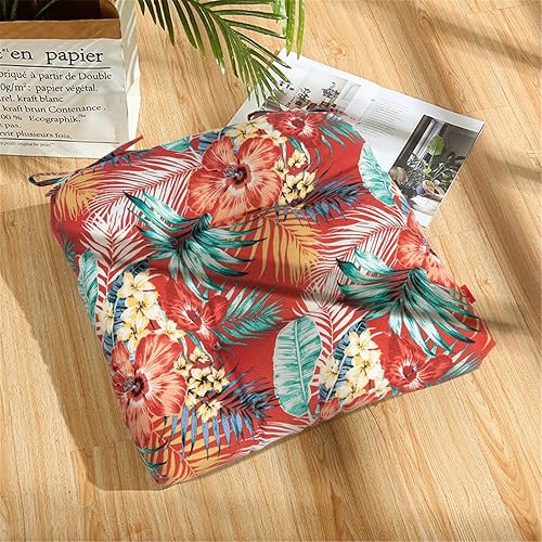 Miniatura 5 de Juego de 2 cojines de asiento copetudos para interiores y exteriores con lazos, 19 x 19 pulgadas, cojines para sillas de comedor, impermeables, para