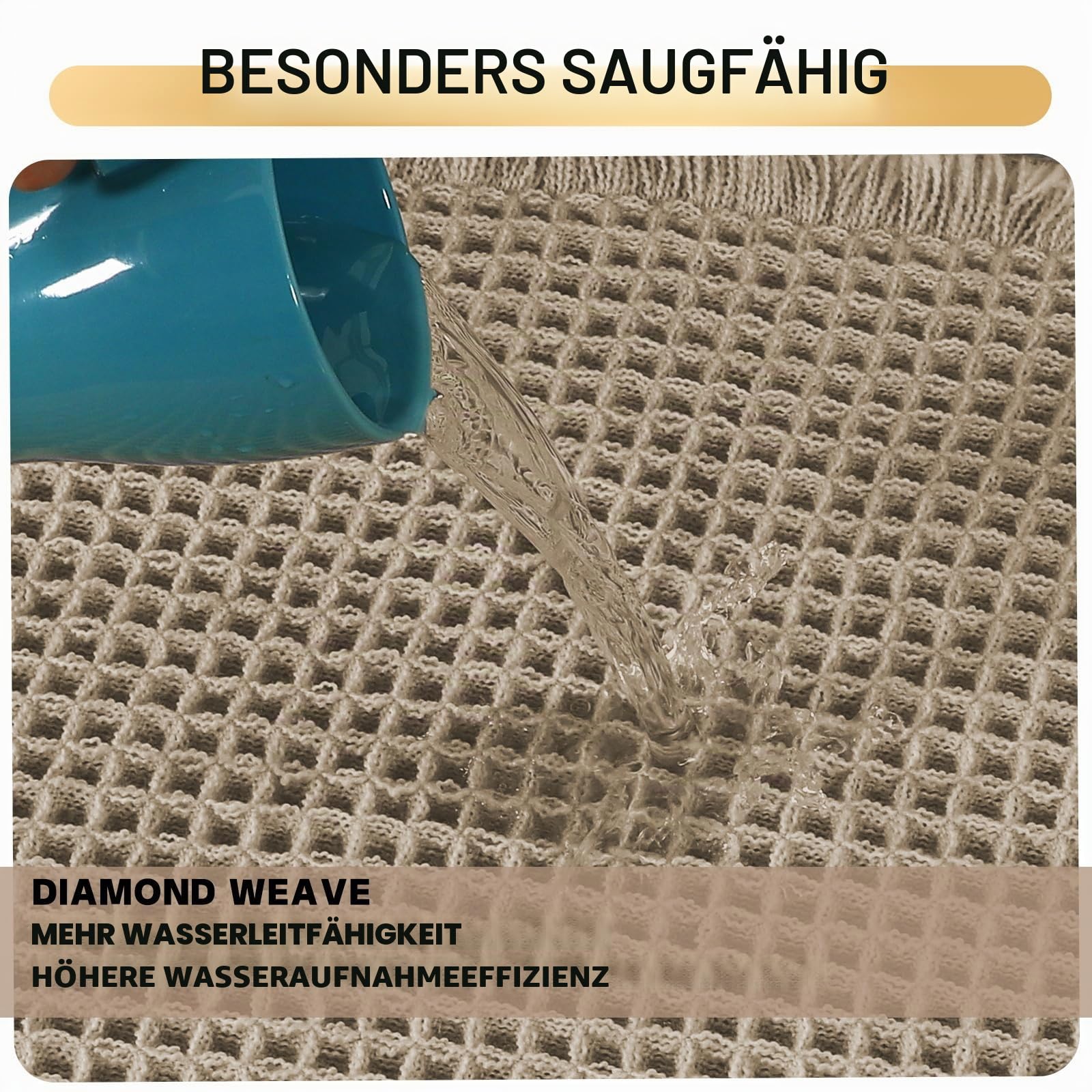 LINGKY Waffle Badematte rutschfest Badezimmerteppich mit rutschhemmender Rückseite Weich Badteppich Saugfähige Badvorleger Waschbar Duschvorleger für Badezimmer - 60x180 cm, Braun