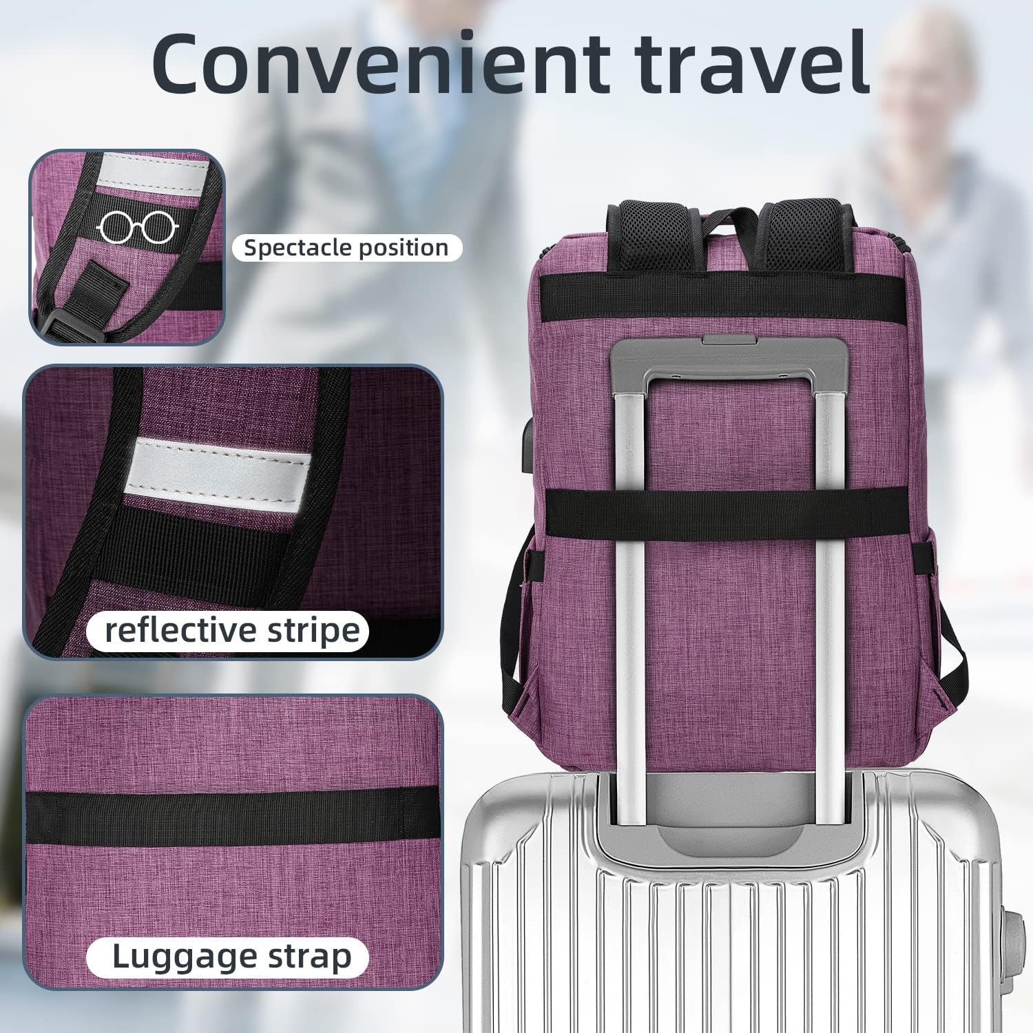 YALUNDISI Vintage Backpack Travel Laptop Backpack with usb Charging Port for Women & Men College Backpack Fits 15.6 Inch Laptop Purple - Image 3