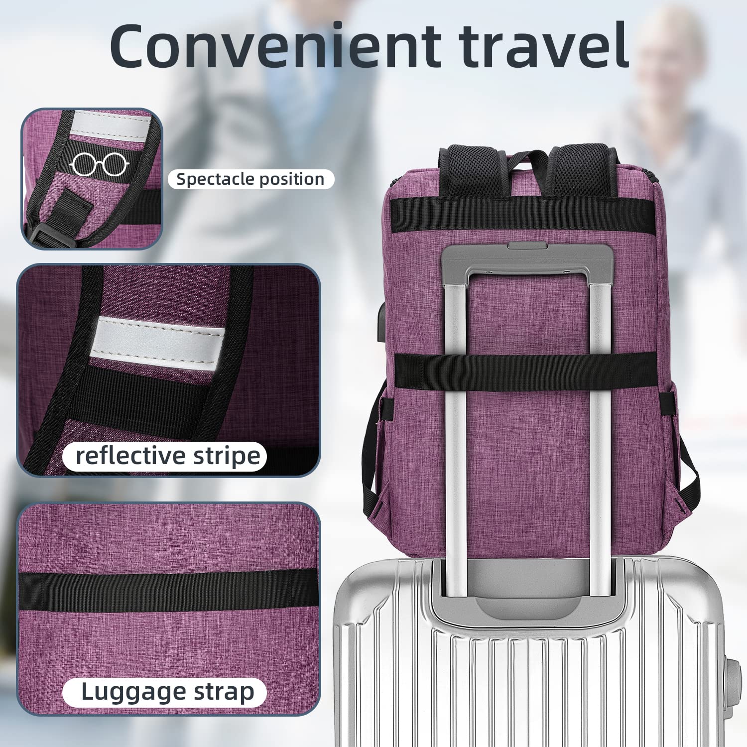 YALUNDISI Vintage Backpack Travel Purple Laptop bag with USB Charging Po… Amazon.com: YALUNDISI Vintage Backpack Travel Laptop  main image 2