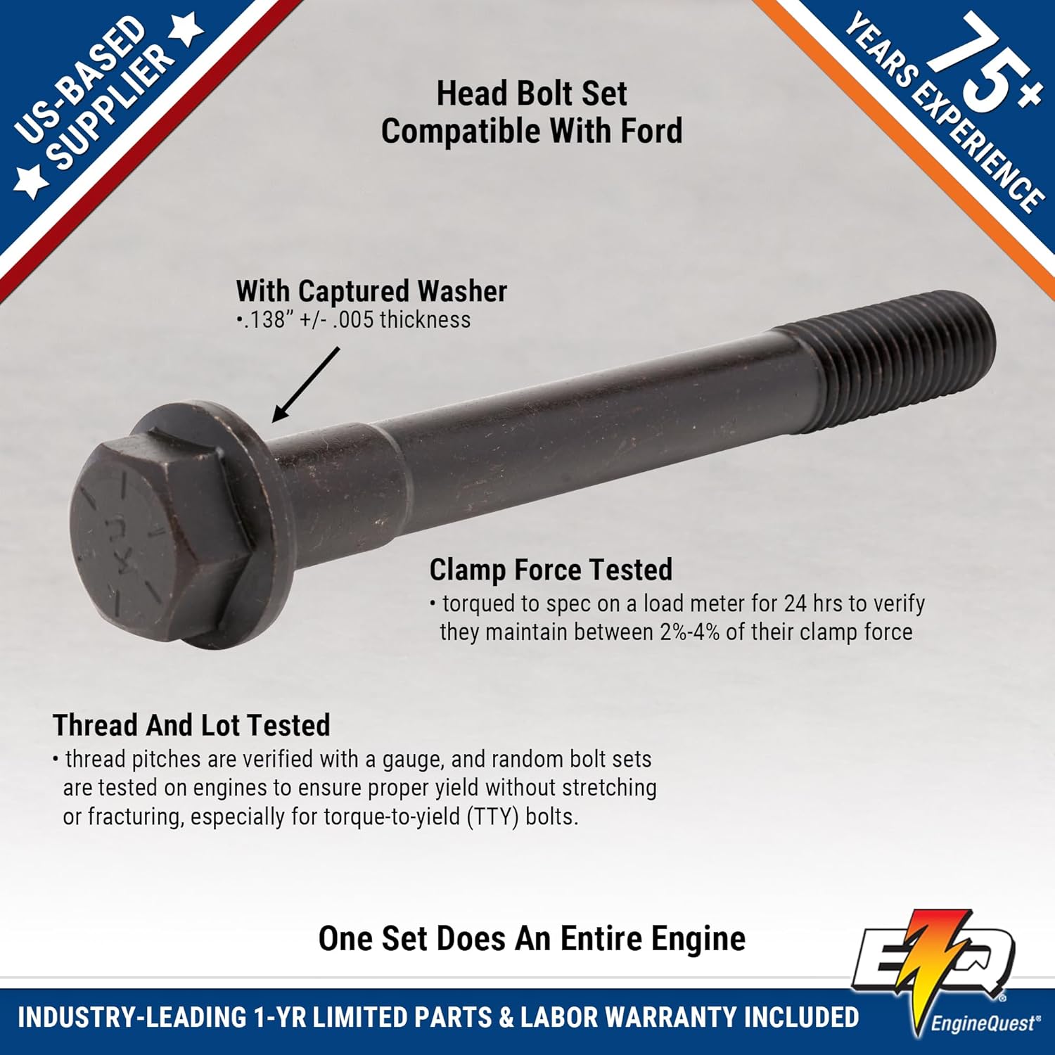 Head Bolt Set for 6.1L 7.0L 7.5L V8 Engines | 370 429 460 CID | 1968–1999 | Hardened Steel | Complete Cylinder Head Hardware Kit | Direct Replacement
