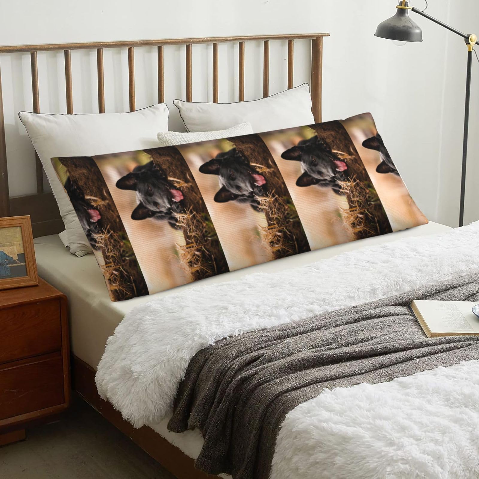Black German Shepherd Lawn Bokeh German, Body Pillow Cover with Zipper,Long Body Pillowcase 20 x 60 in